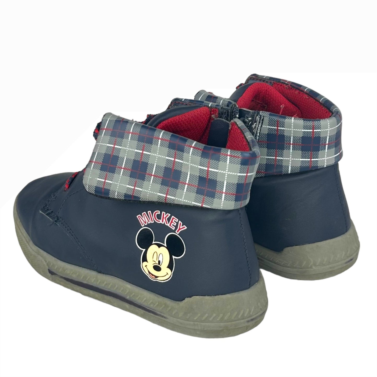 Disney Boys 12 Mickey Mouse Lace Up Boots Blue Red Plaid Round Toe Casual