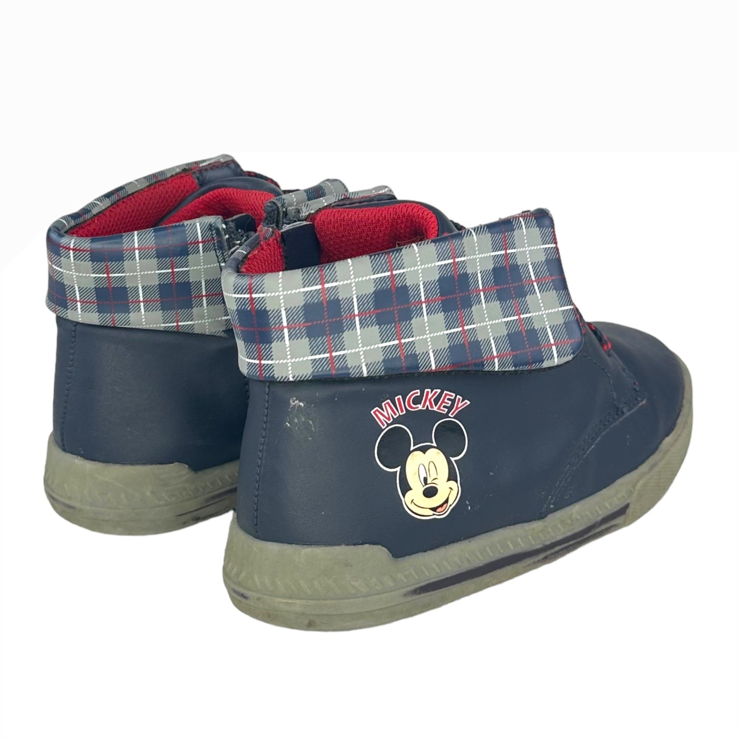 Disney Boys 12 Mickey Mouse Lace Up Boots Blue Red Plaid Round Toe Casual