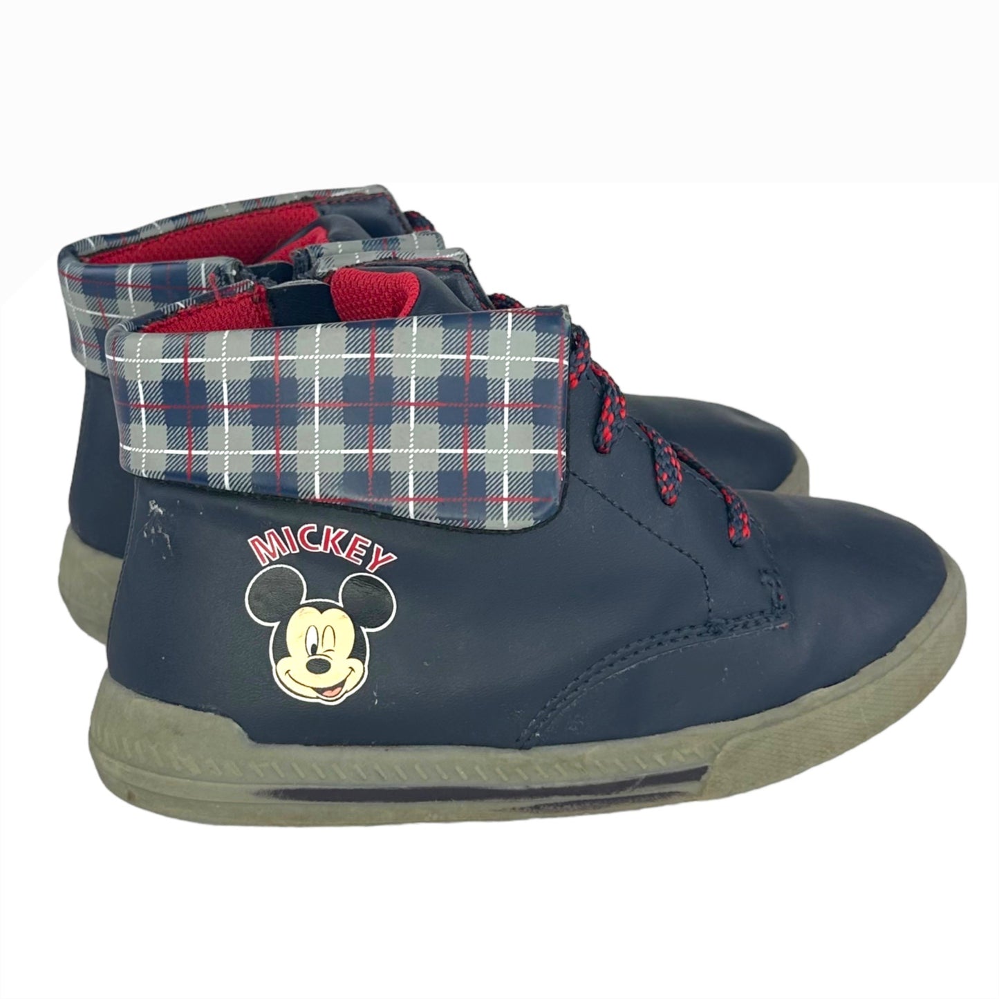 Disney Boys 12 Mickey Mouse Lace Up Boots Blue Red Plaid Round Toe Casual