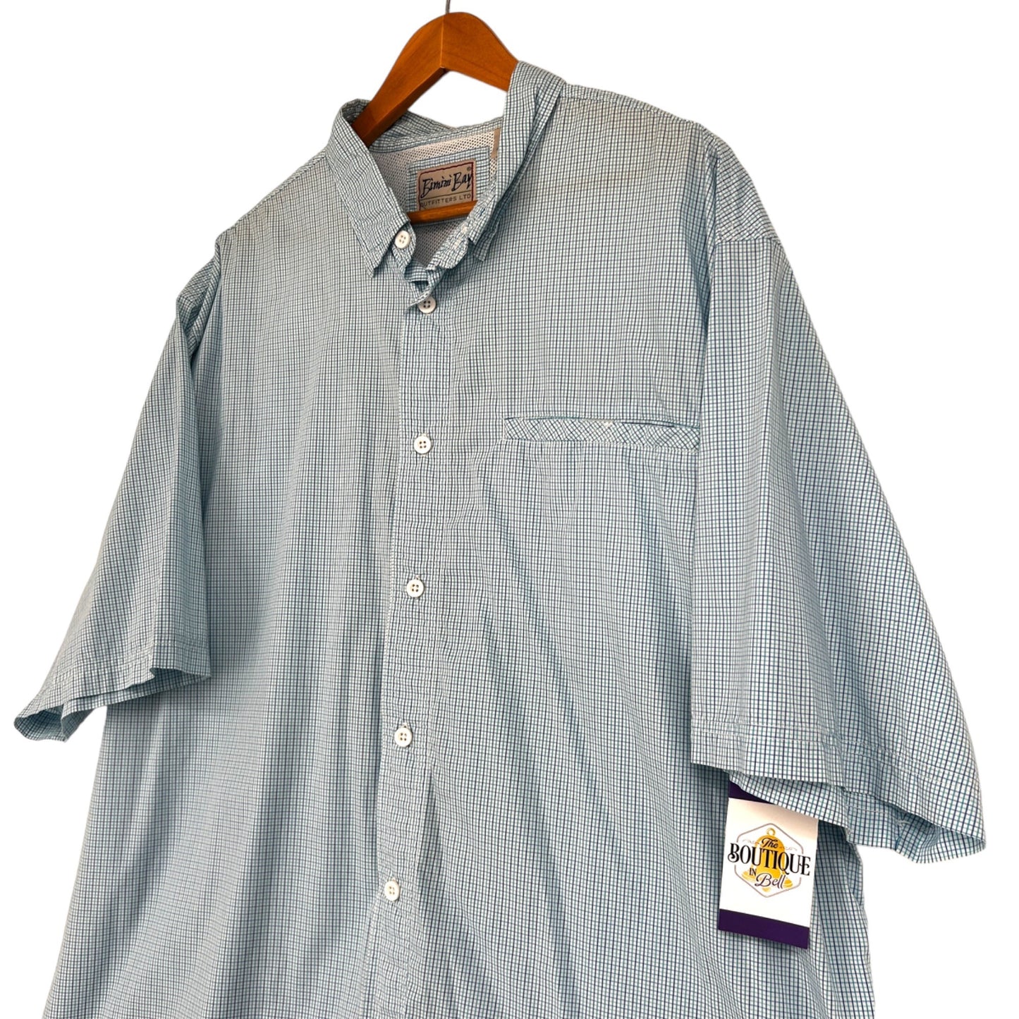 Bimini Bay Mens 2XL Blue Button Down Shirt Short Sleeve Vented Back Front Pocket