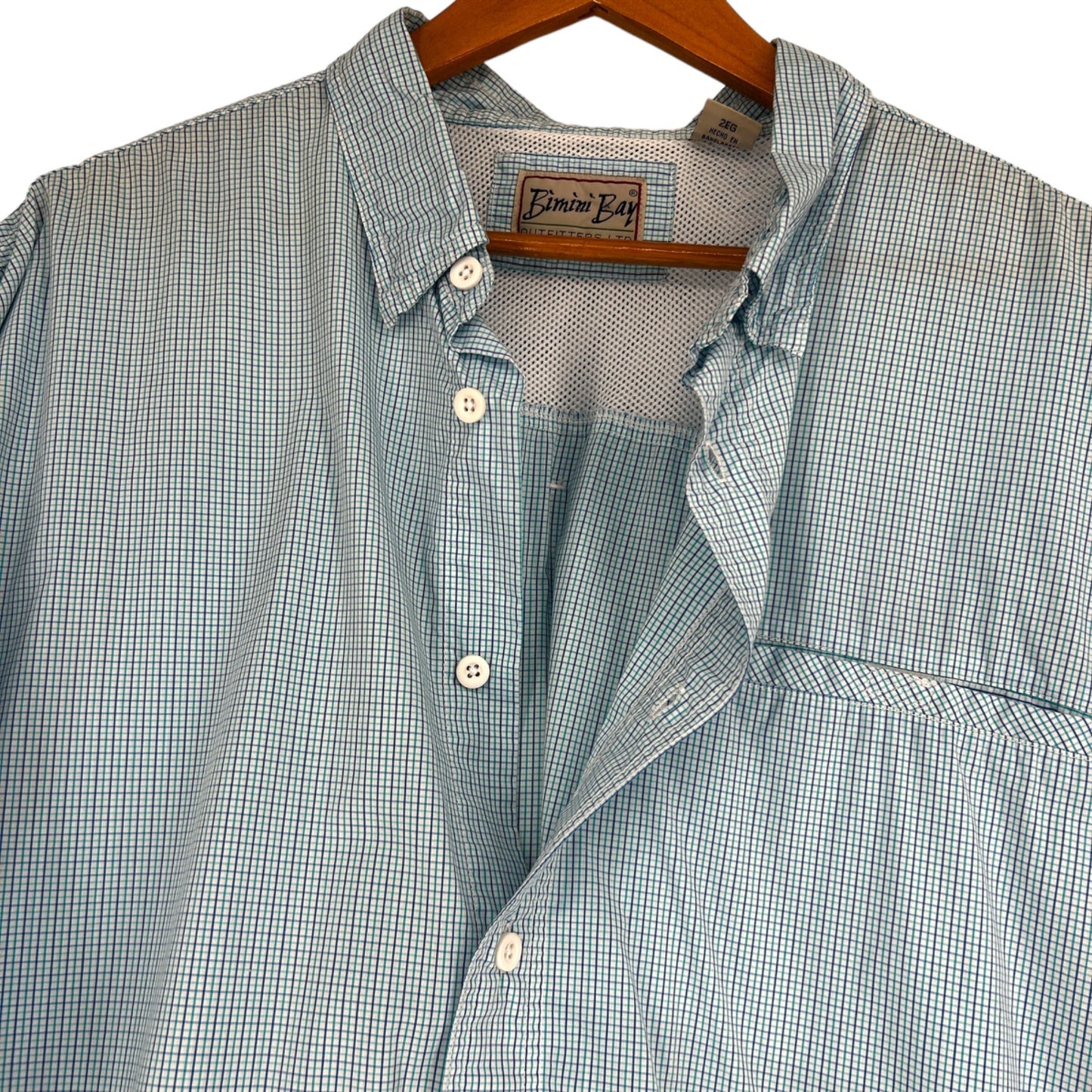 Bimini Bay Mens 2XL Blue Button Down Shirt Short Sleeve Vented Back Front Pocket