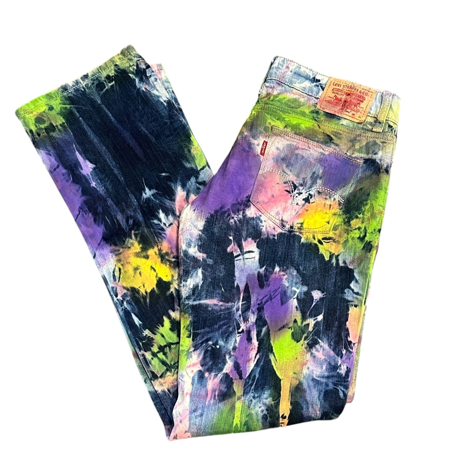 Levis Womens 594 28x33 Tie Dye Straight Leg Jeans Stretch Funky Festival