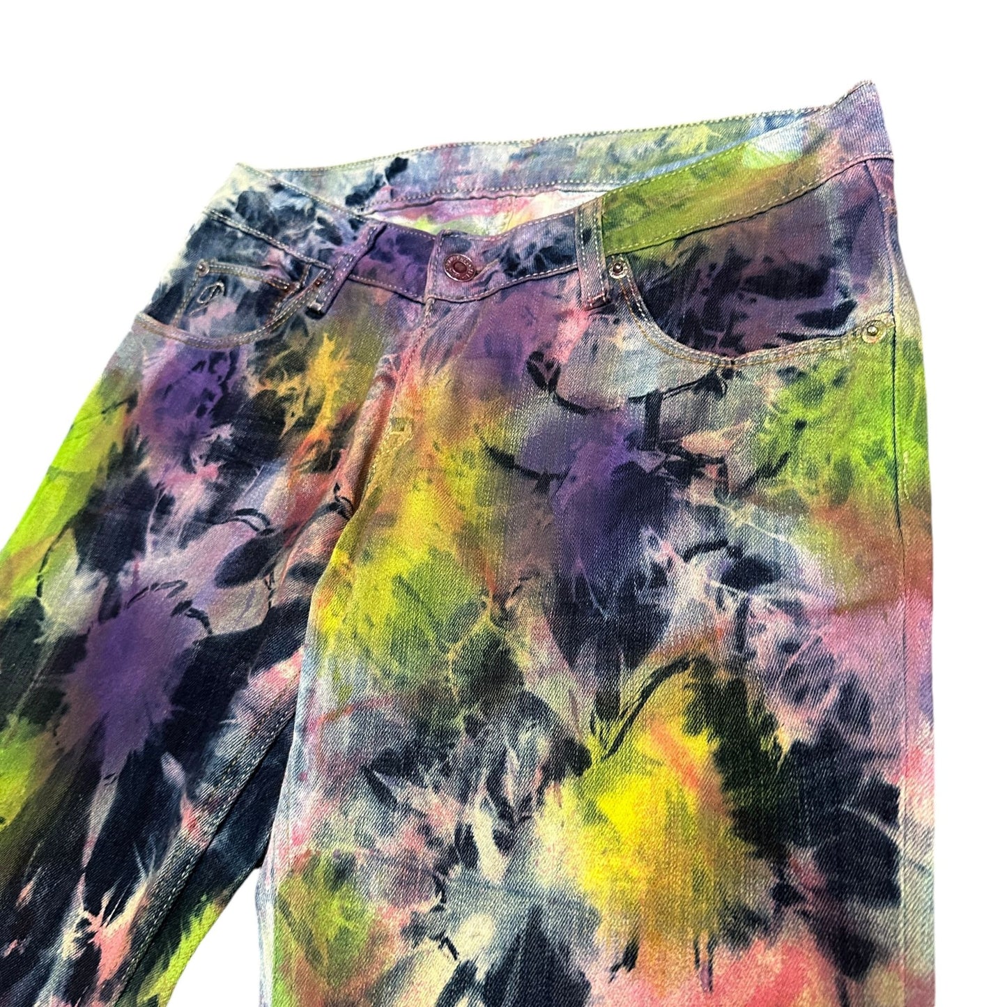 Levis Womens 594 28x33 Tie Dye Straight Leg Jeans Stretch Funky Festival