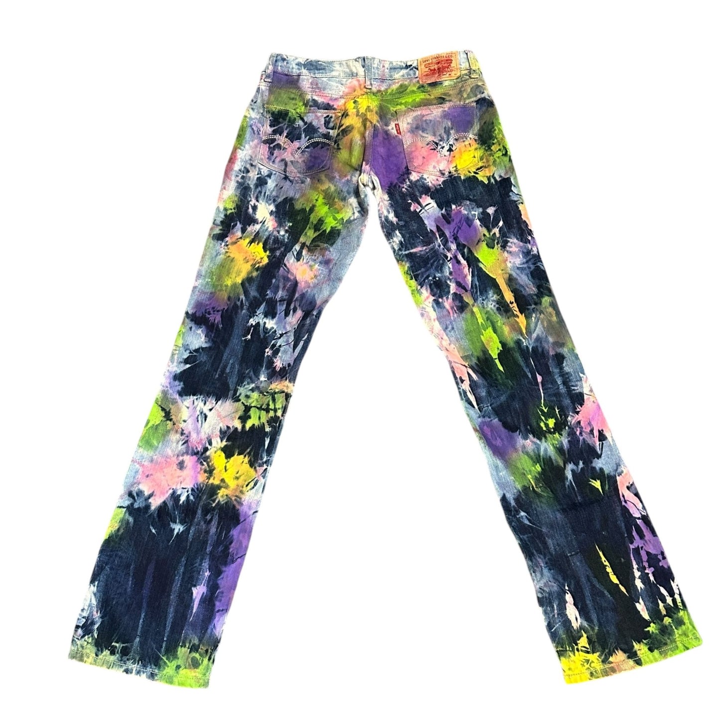 Levis Womens 594 28x33 Tie Dye Straight Leg Jeans Stretch Funky Festival