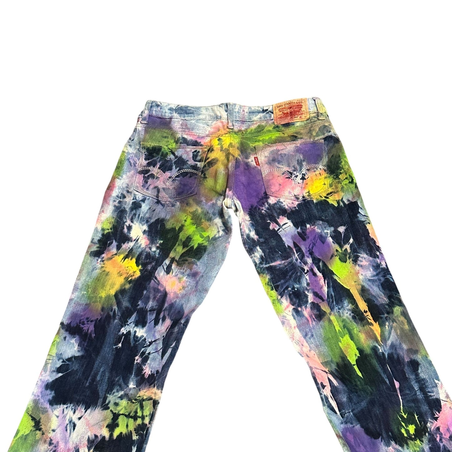 Levis Womens 594 28x33 Tie Dye Straight Leg Jeans Stretch Funky Festival