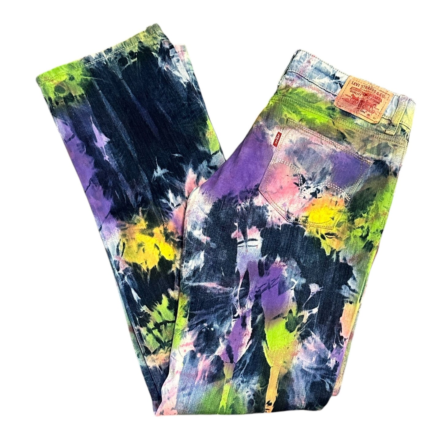 Levis Womens 594 28x33 Tie Dye Straight Leg Jeans Stretch Funky Festival