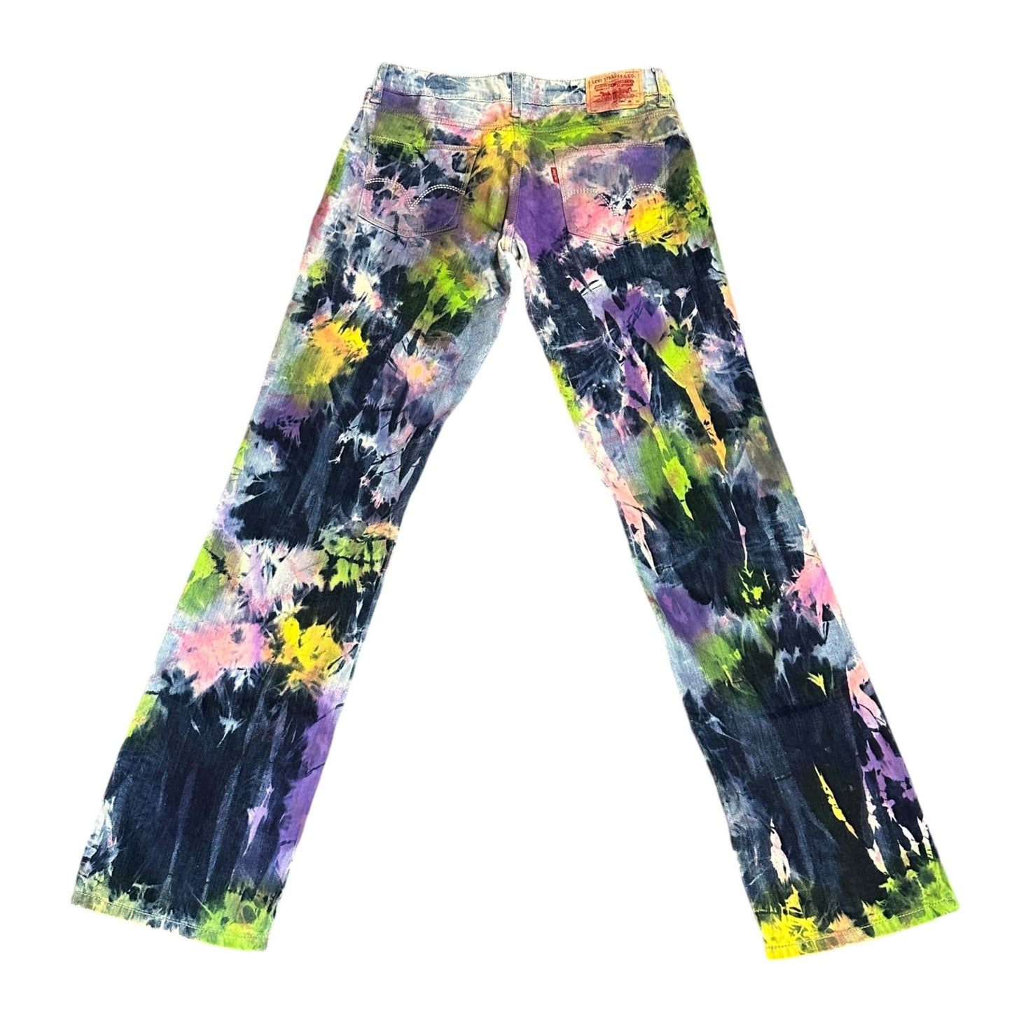 Levis Womens 594 28x33 Tie Dye Straight Leg Jeans Stretch Funky Festival