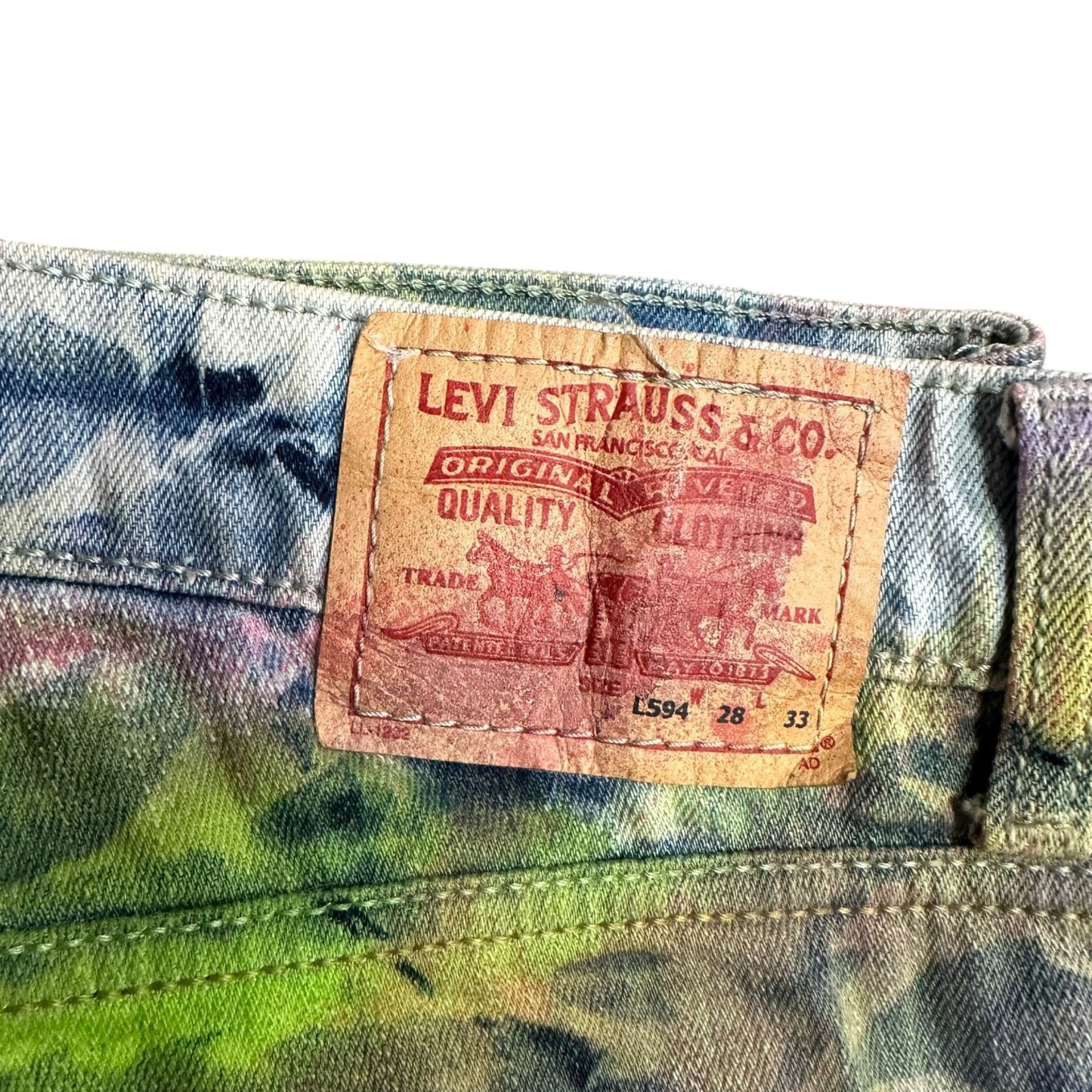 Levis Womens 594 28x33 Tie Dye Straight Leg Jeans Stretch Funky Festival