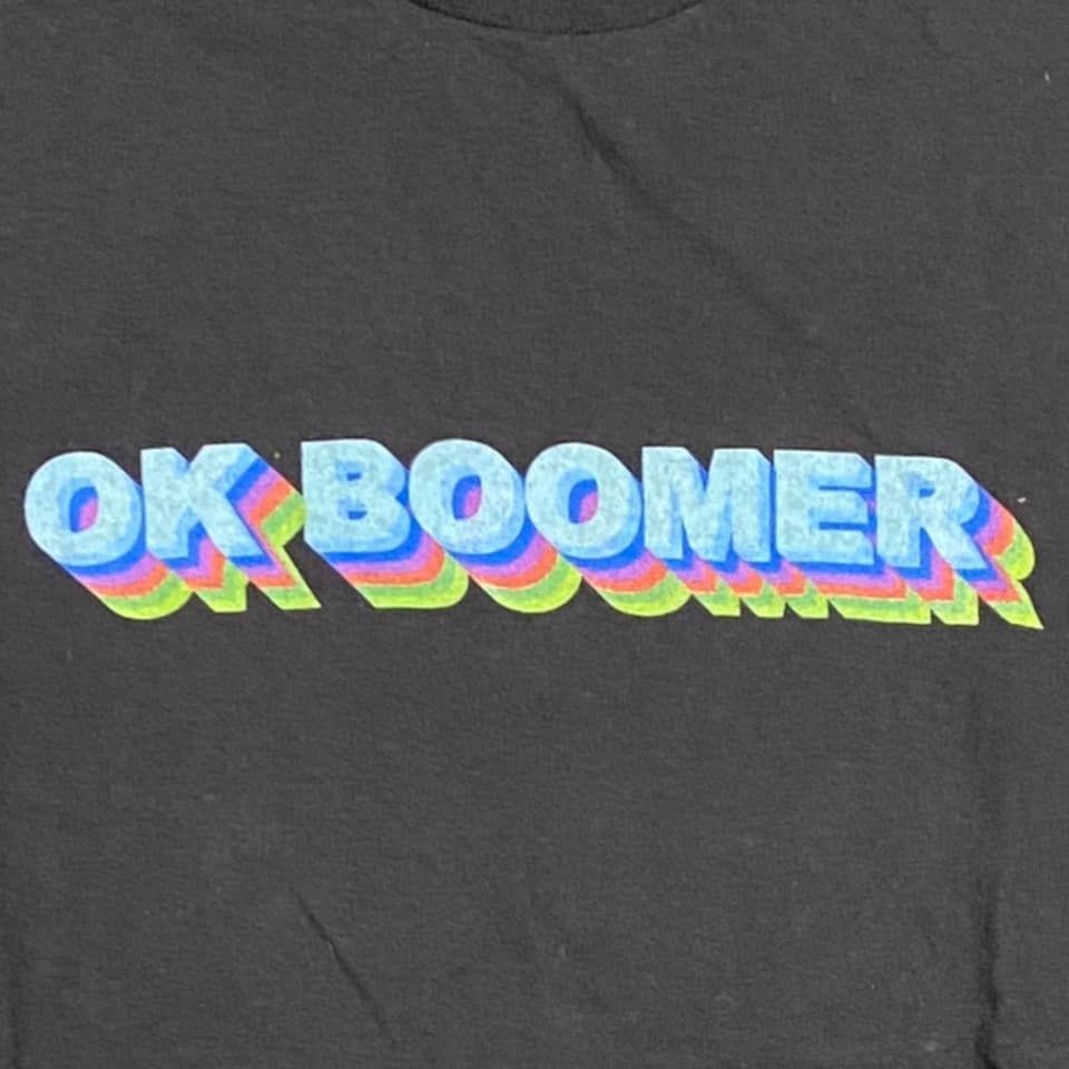 Delta Pro Weight L "OK BOOMER" Black Tshirt Graphic Print Crew Neck Funny Casual