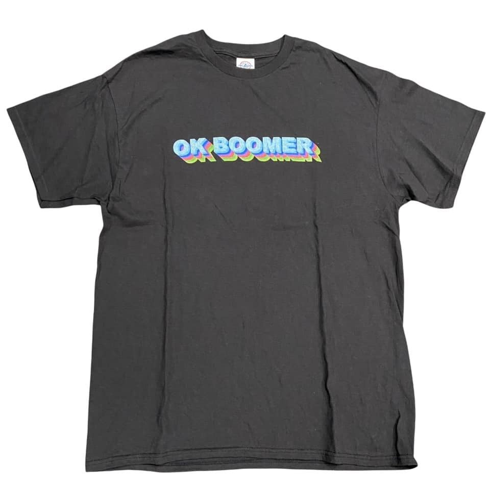 Delta Pro Weight L "OK BOOMER" Black Tshirt Graphic Print Crew Neck Funny Casual