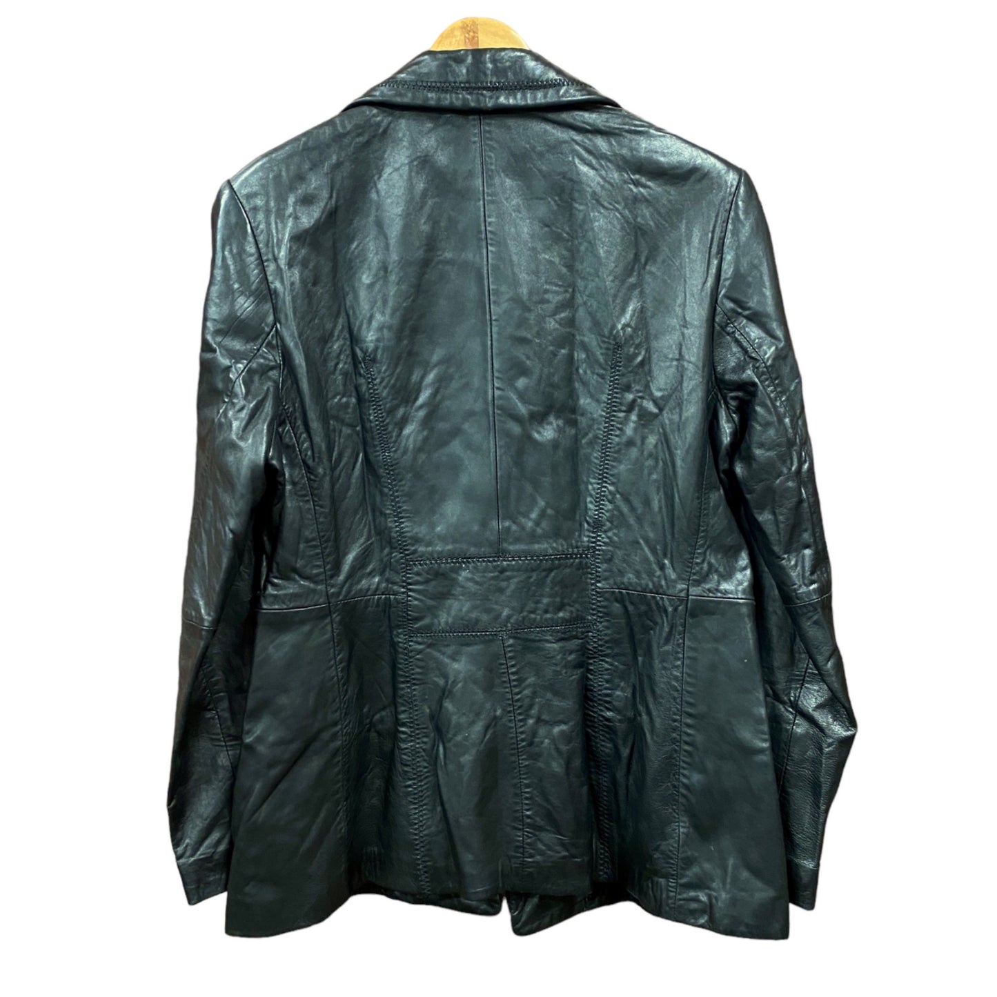 Avanti Leather Jacket Blazer Long Line L Black 3 Button Pockets Minimalist Retro