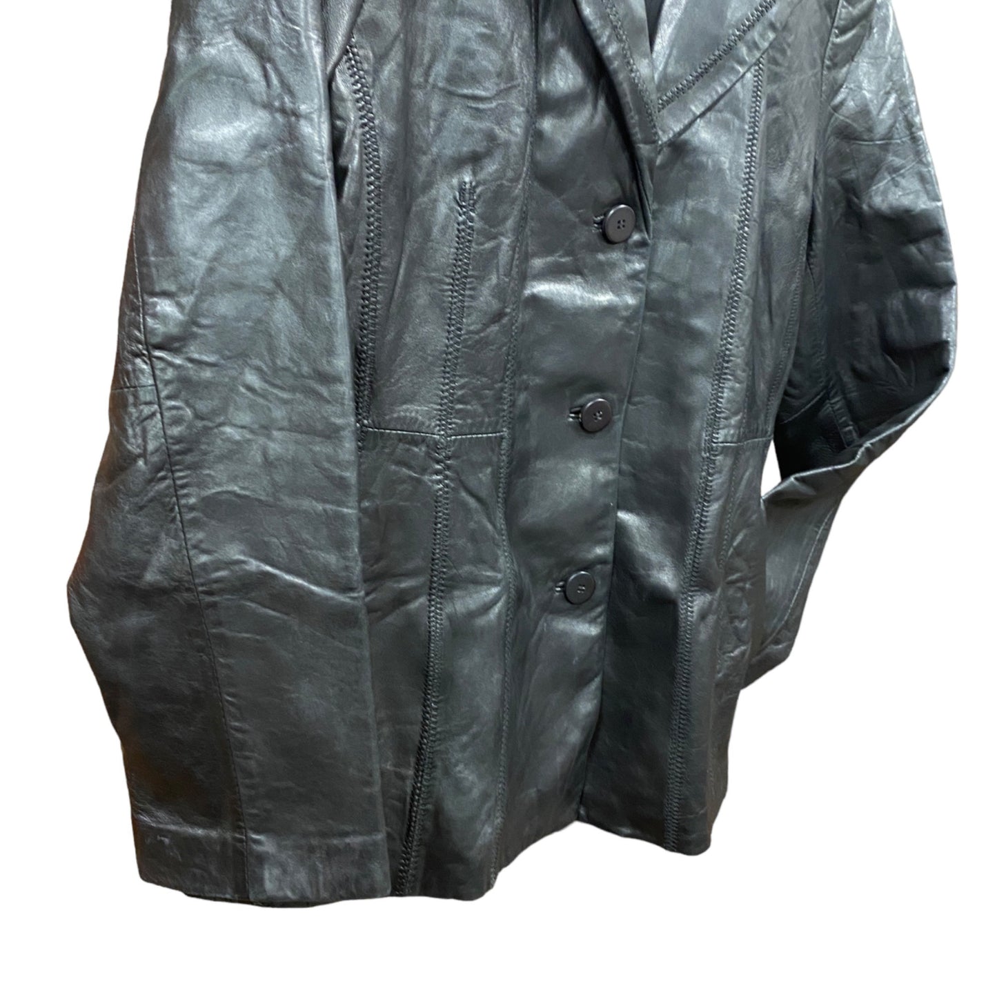 Avanti Leather Jacket Blazer Long Line L Black 3 Button Pockets Minimalist Retro