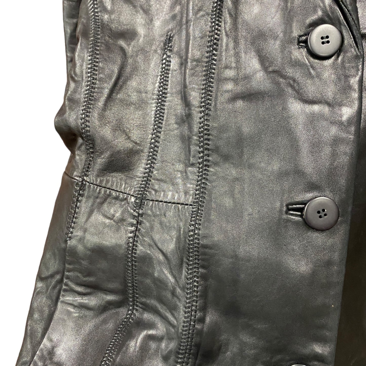 Avanti Leather Jacket Blazer Long Line L Black 3 Button Pockets Minimalist Retro