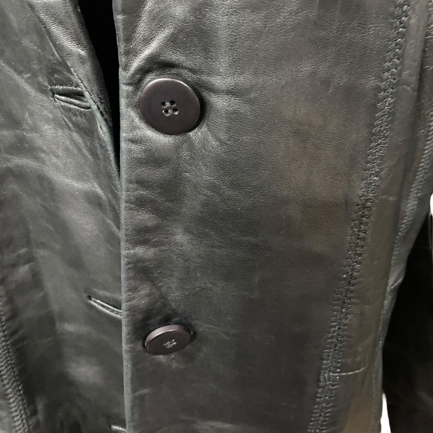 Avanti Leather Jacket Blazer Long Line L Black 3 Button Pockets Minimalist Retro