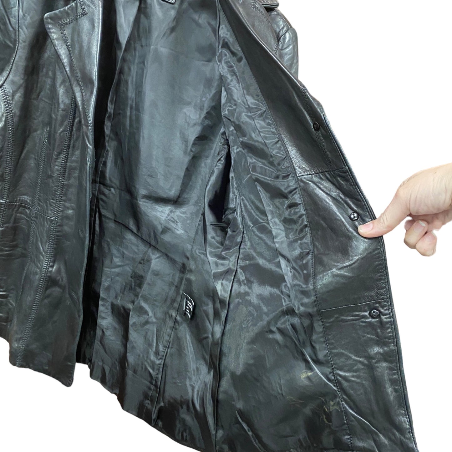 Avanti Leather Jacket Blazer Long Line L Black 3 Button Pockets Minimalist Retro