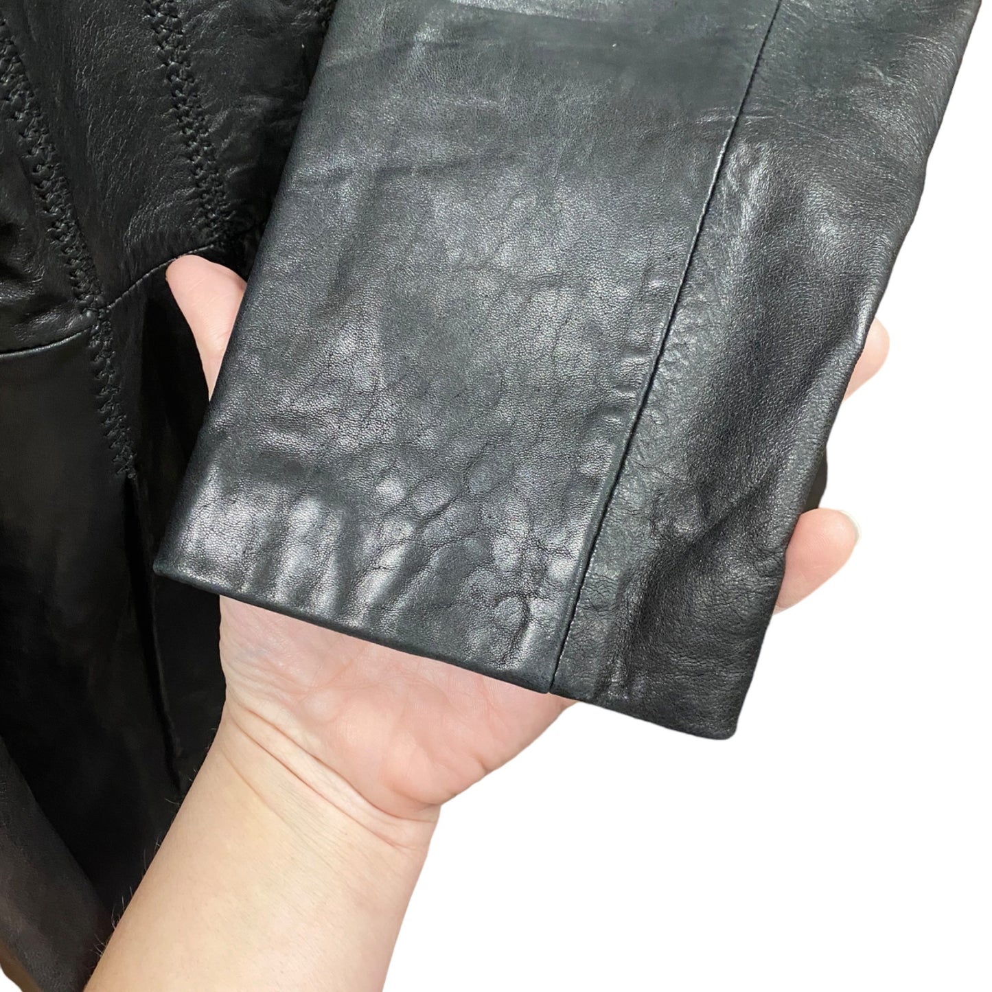 Avanti Leather Jacket Blazer Long Line L Black 3 Button Pockets Minimalist Retro