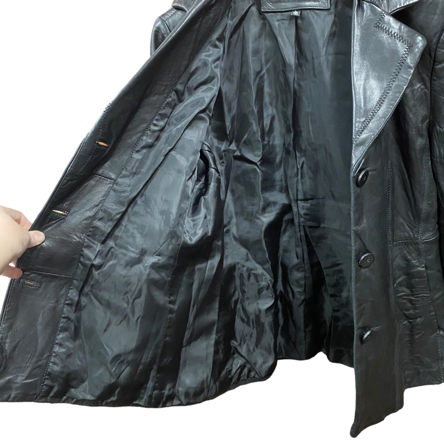 Avanti Leather Jacket Blazer Long Line L Black 3 Button Pockets Minimalist Retro