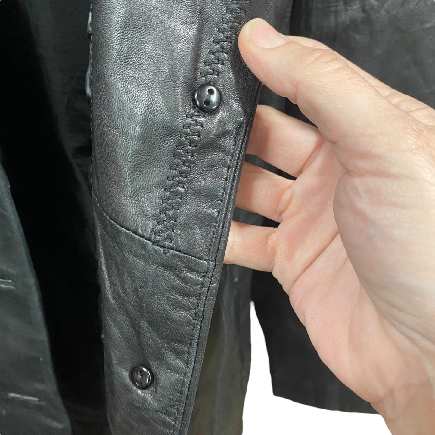 Avanti Leather Jacket Blazer Long Line L Black 3 Button Pockets Minimalist Retro