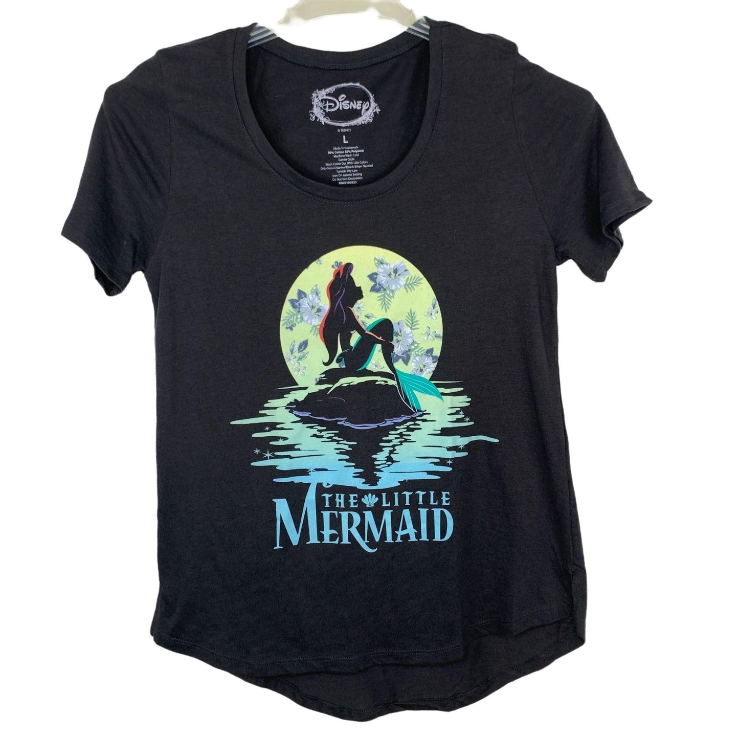 Disney L The Little Mermaid TShirt Short Sleeve Scoop Neck Black Floral Moon