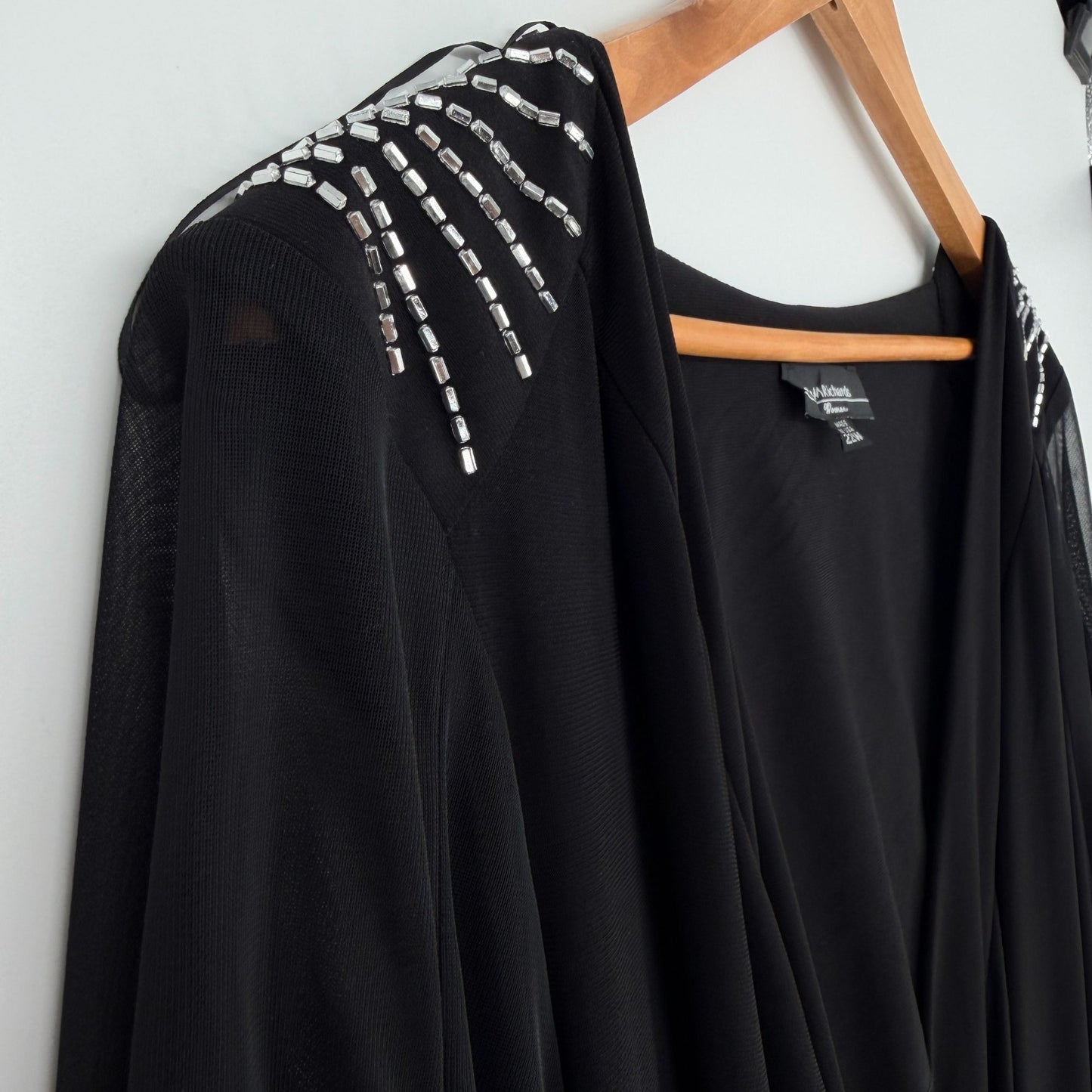 R&M Richards Black Dress Short Cocktail Long Sleeve Rhinestones Plus Size 22