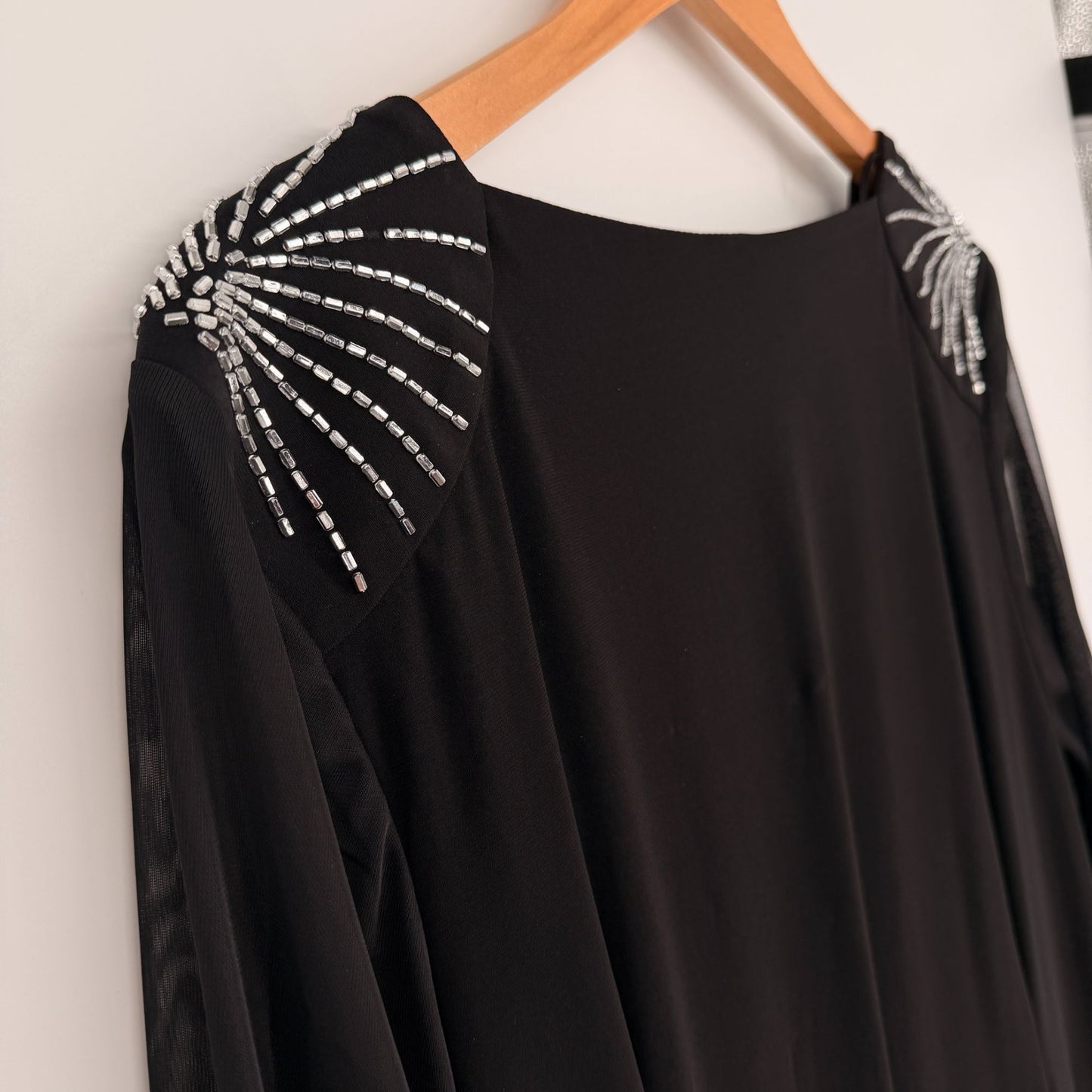 R&M Richards Black Dress Short Cocktail Long Sleeve Rhinestones Plus Size 22