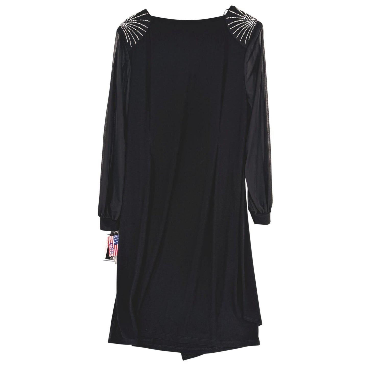 R&M Richards Black Dress Short Cocktail Long Sleeve Rhinestones Plus Size 22