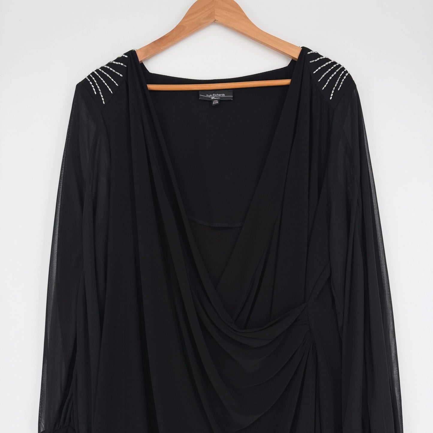 R&M Richards Black Dress Short Cocktail Long Sleeve Rhinestones Plus Size 22