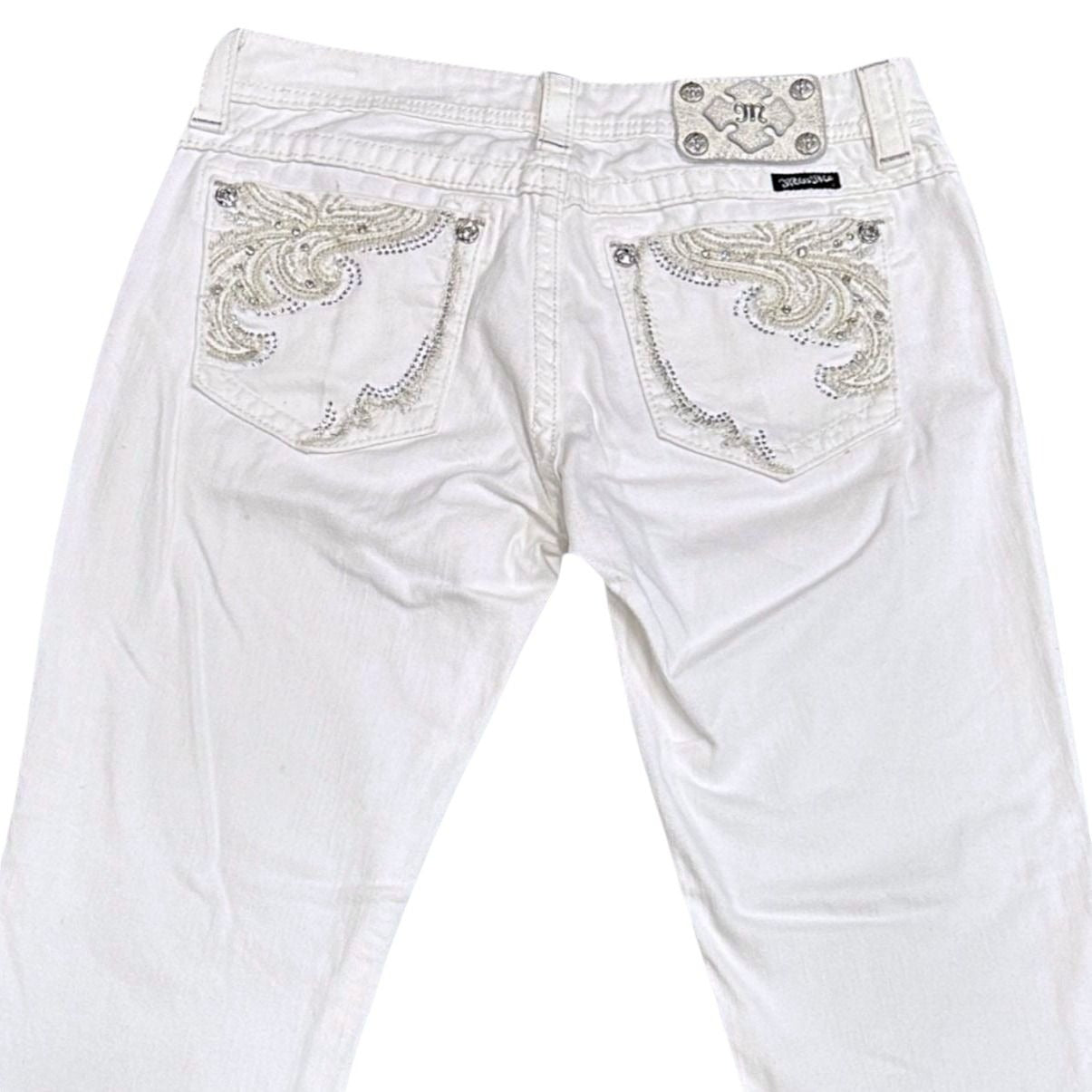 Miss Me Womens 29 Cropped Skinny White Jeans Embellished Embroidered JE5637Y5