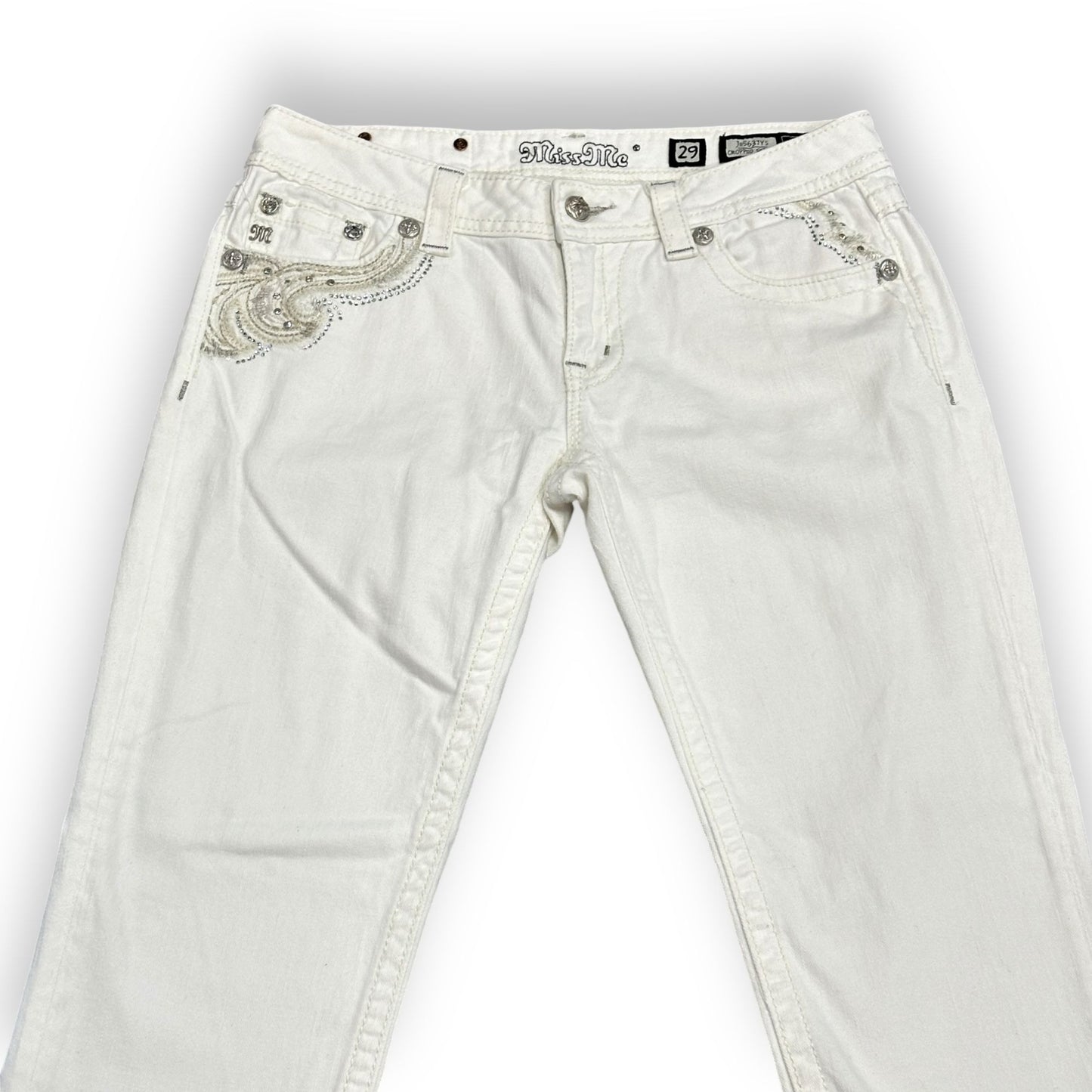 Miss Me Womens 29 Cropped Skinny White Jeans Embellished Embroidered JE5637Y5