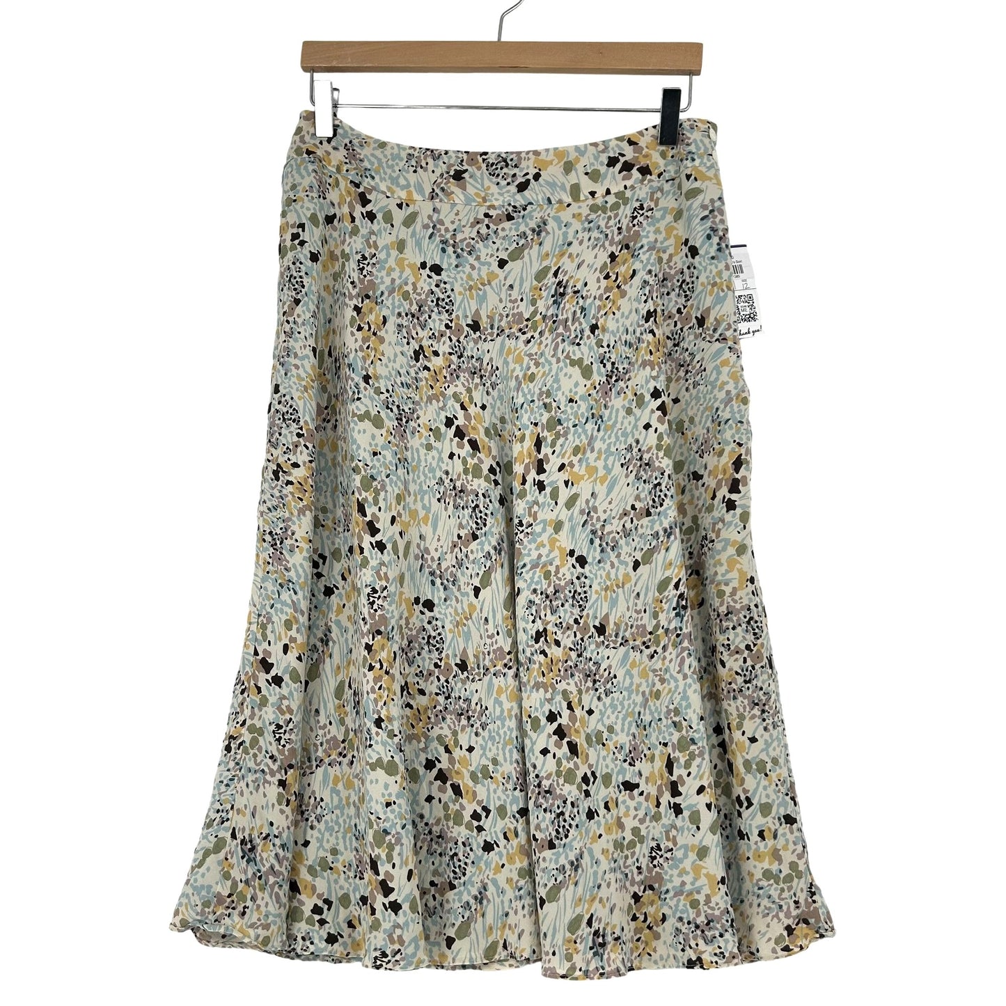 Jones New York 12 Silk A-line Midi Skirt Abstract Floral Lined Side Zip Button