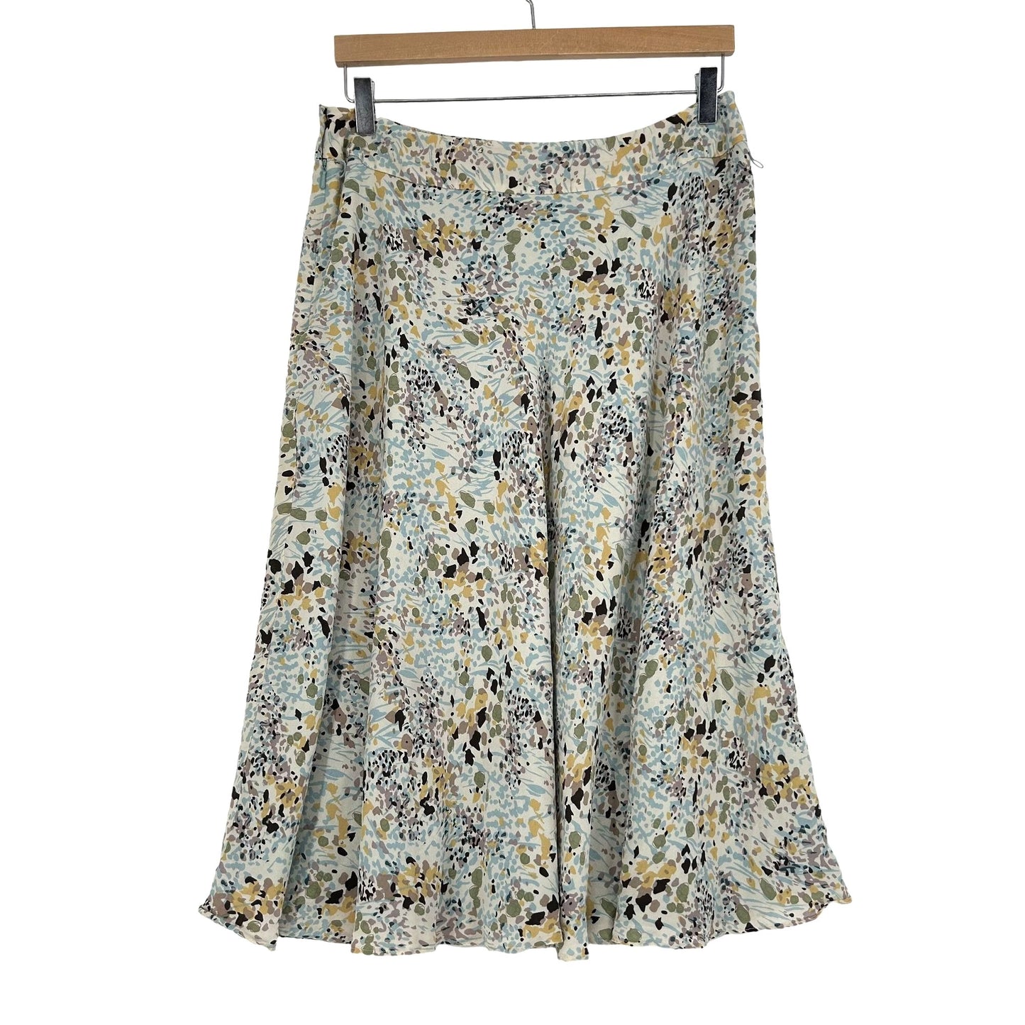 Jones New York 12 Silk A-line Midi Skirt Abstract Floral Lined Side Zip Button