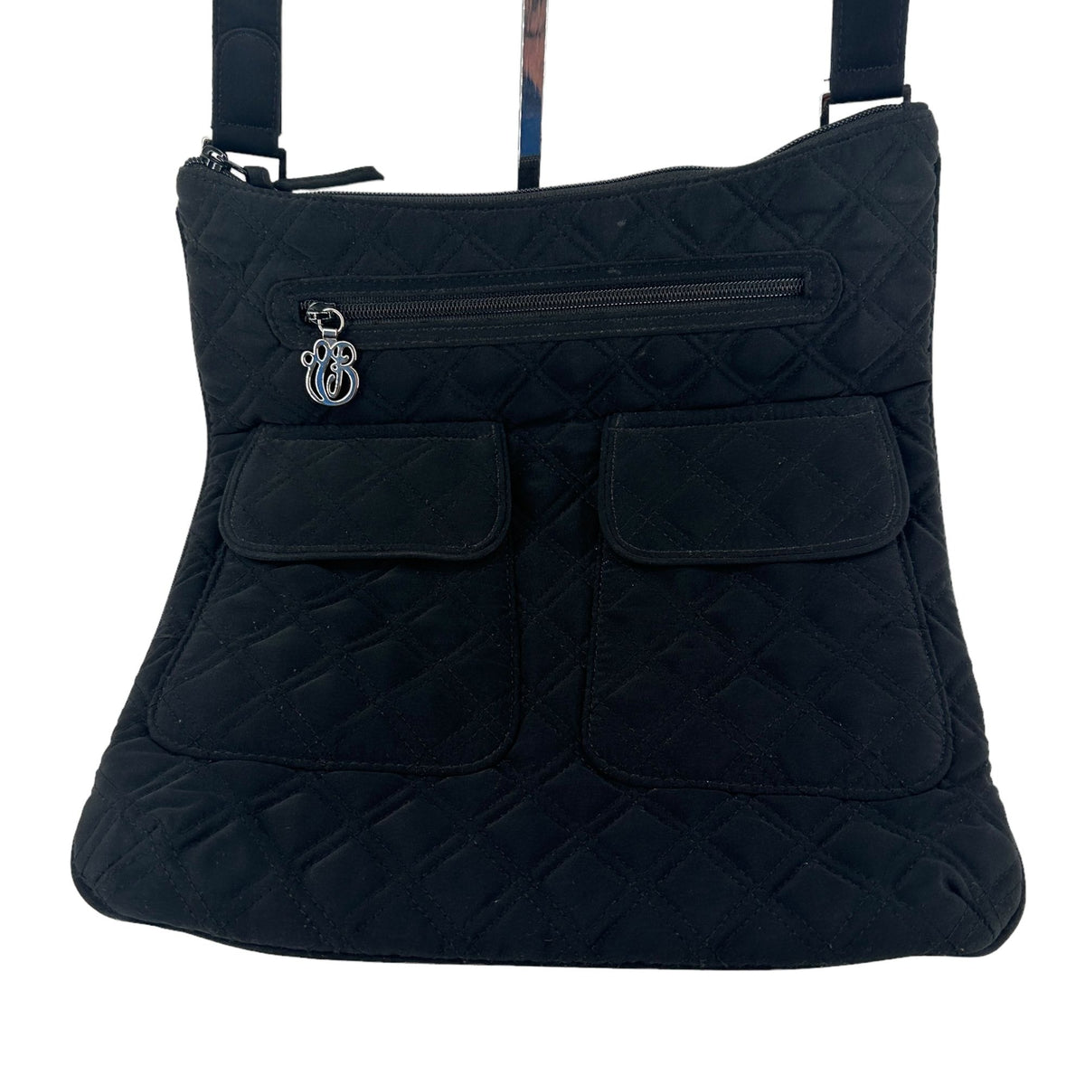 Vera Bradley Black Quilted Crossbody Bag Purse Zip Top 3 Pockets Strap Retired