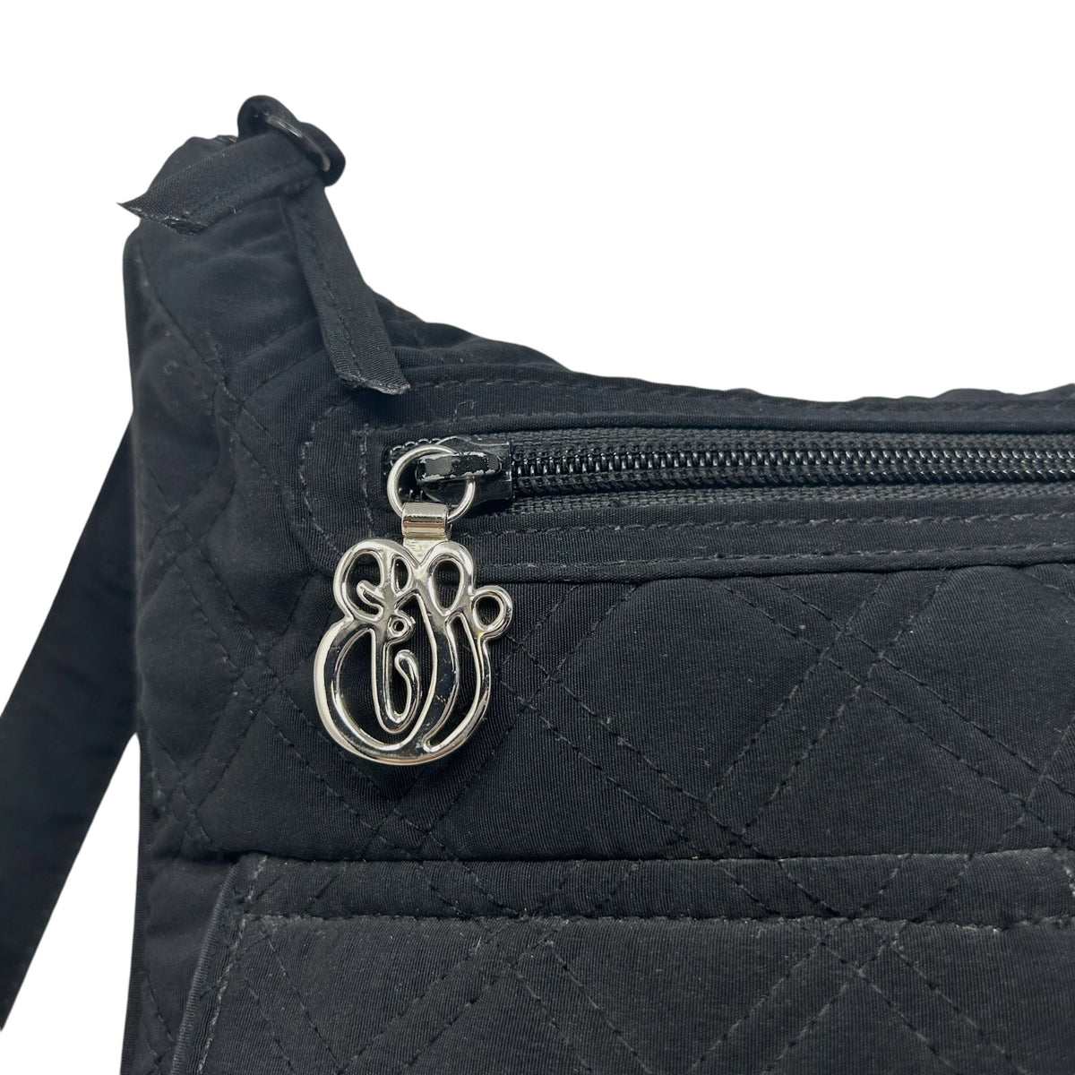 Vera Bradley Black Quilted Crossbody Bag Purse Zip Top 3 Pockets Strap Retired