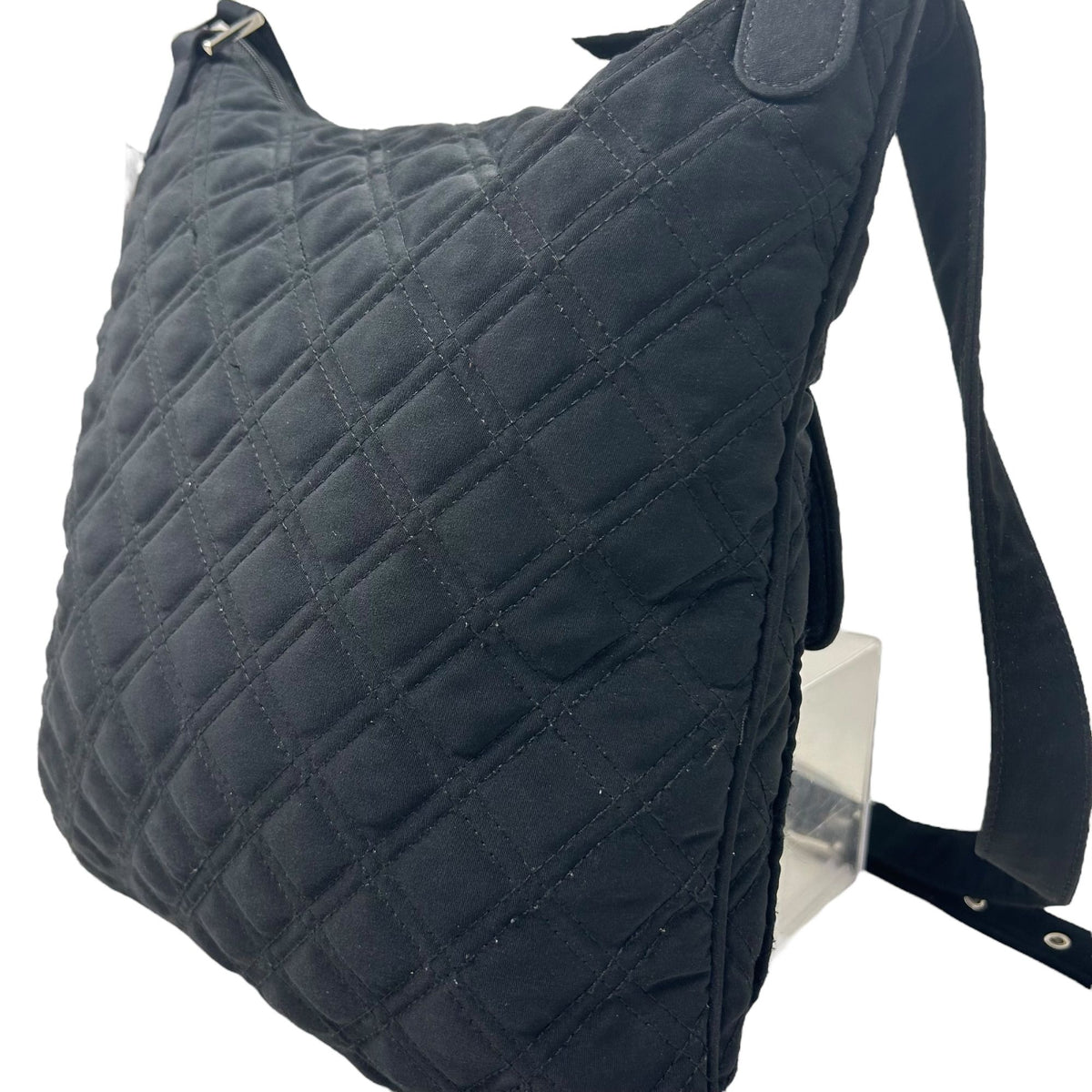 Vera Bradley Black Quilted Crossbody Bag Purse Zip Top 3 Pockets Strap Retired