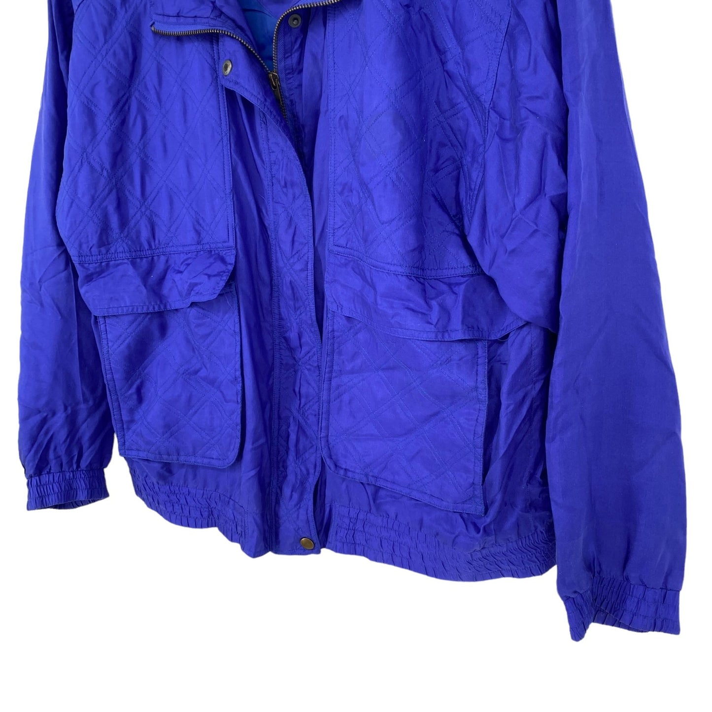Vtg Lavon Silk Jacket Womens L Royal Blue Full Zip 90s Dopamine Colorful Chic