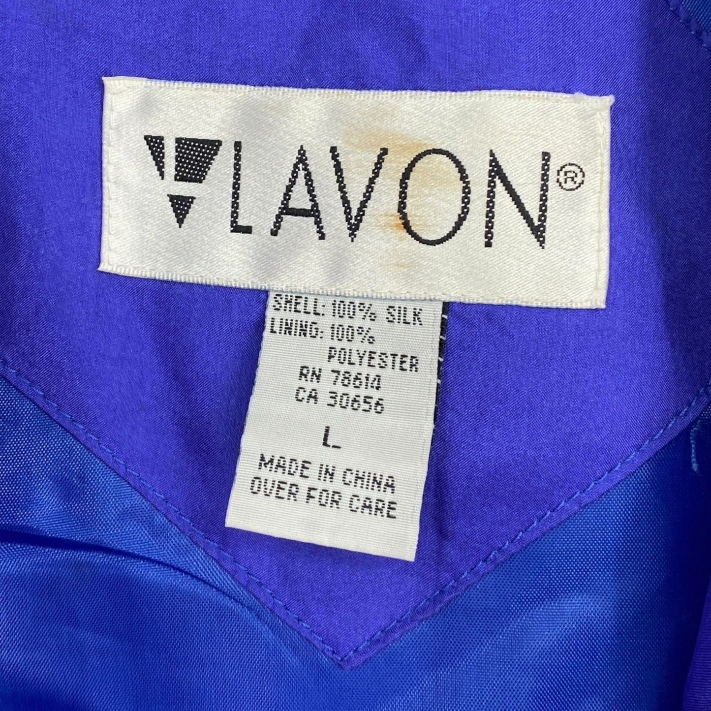 Vtg Lavon Silk Jacket Womens L Royal Blue Full Zip 90s Dopamine Colorful Chic