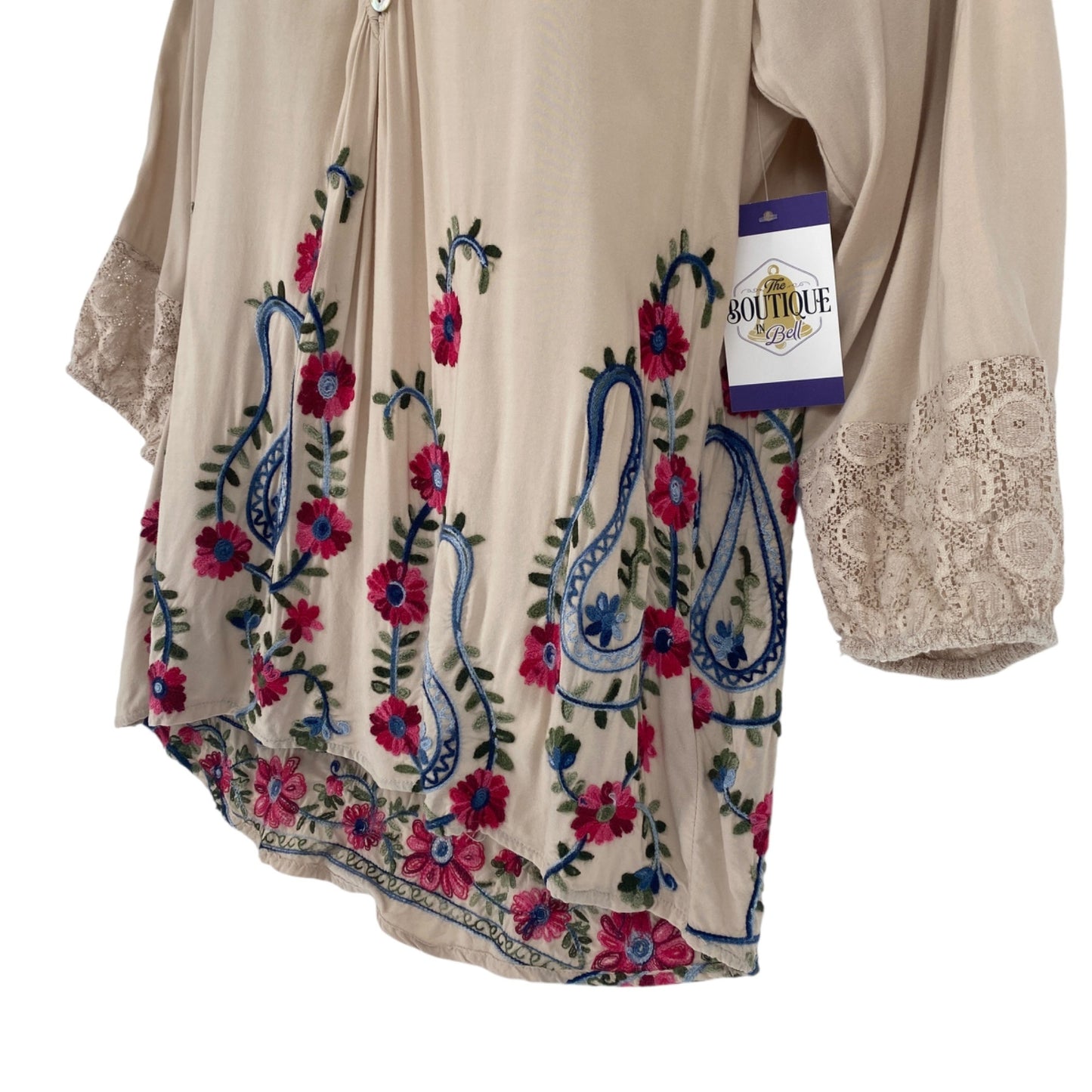 Anthropologie Figueroa Flower M Embroidered 3/4 Sleeve Peasant Blouse Floral