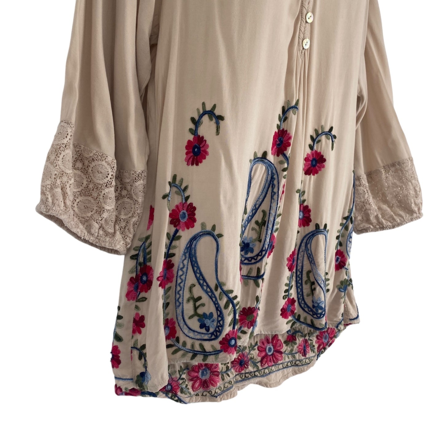 Anthropologie Figueroa Flower M Embroidered 3/4 Sleeve Peasant Blouse Floral