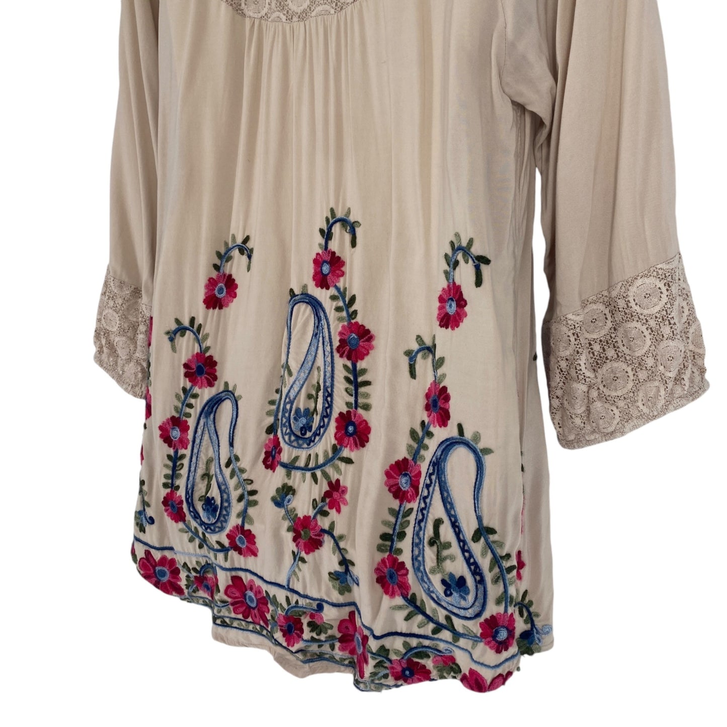 Anthropologie Figueroa Flower M Embroidered 3/4 Sleeve Peasant Blouse Floral