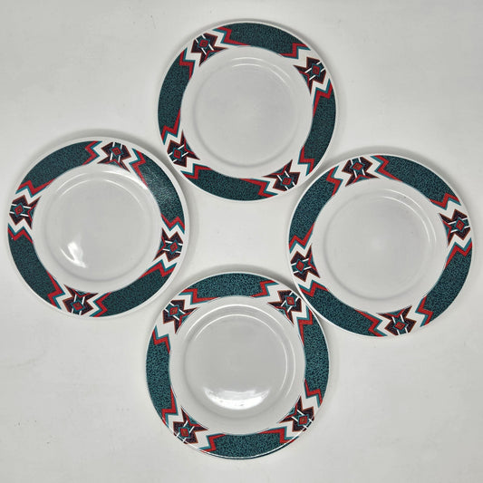 Vtg Gibson Design Mojave Saucer Plates (4) 6 inch Aztec Southwest Decor Retro