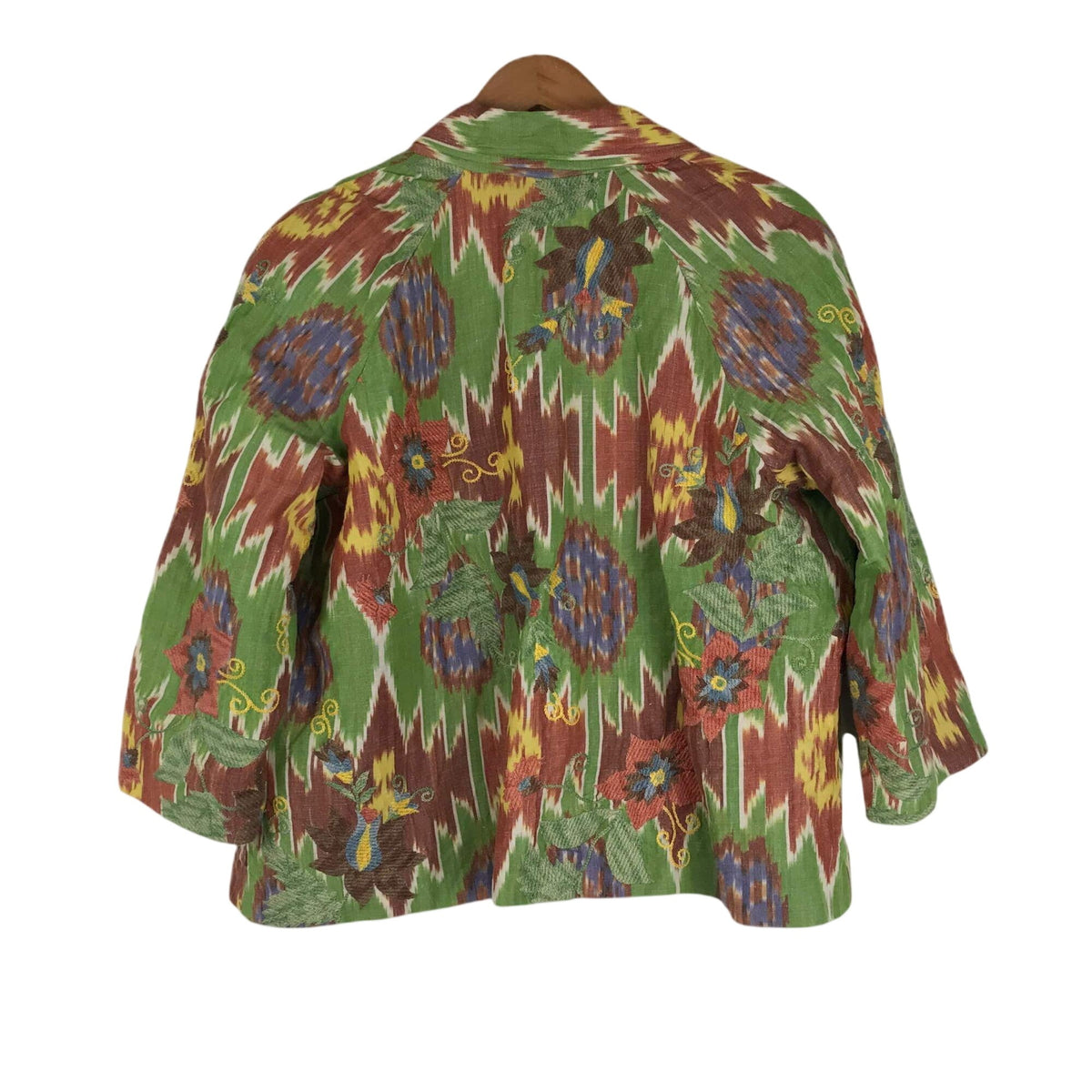 Coldwater Creek Multicolor Aztec Embroidered Open Jacket L Linen Blend