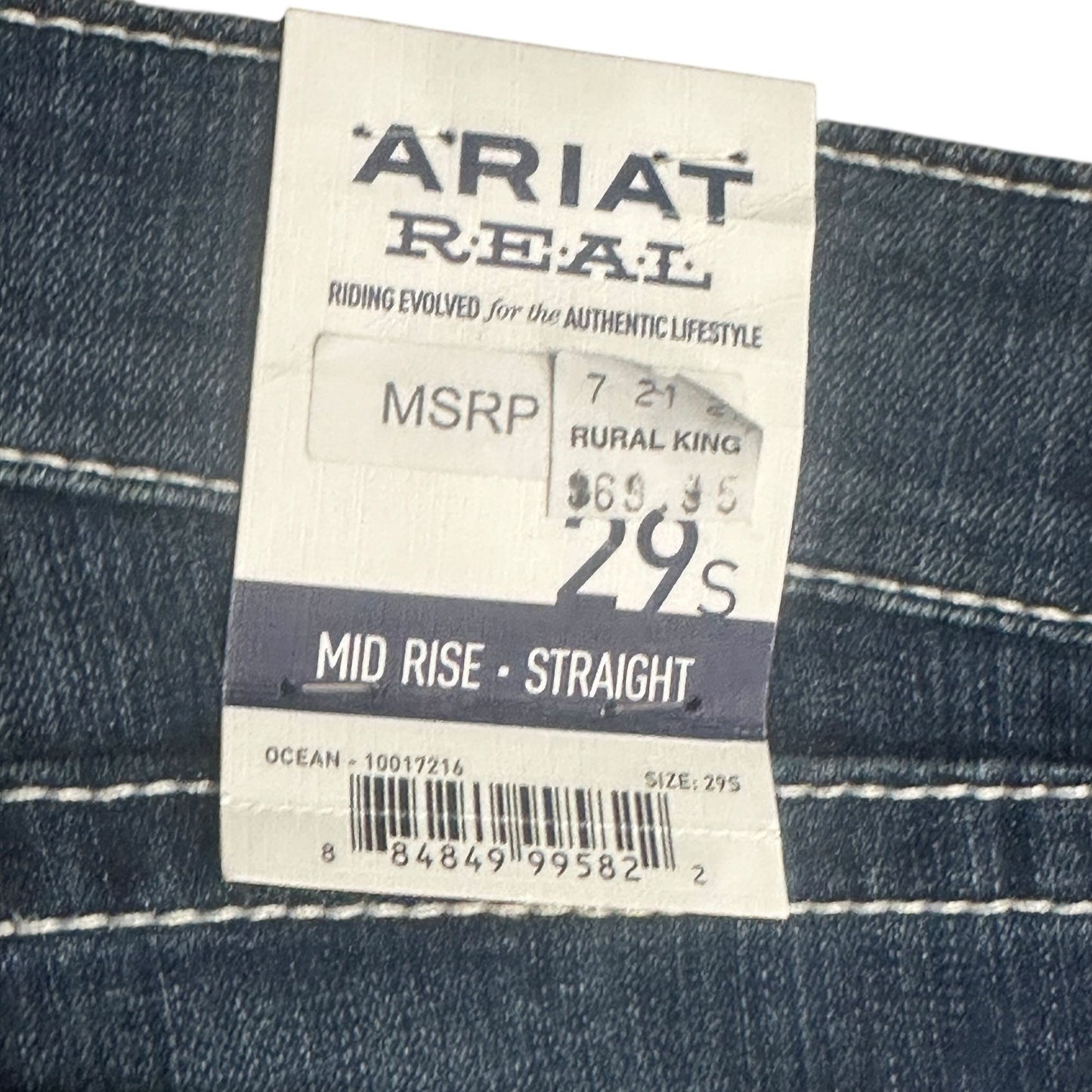 NWT Ariat Real Womens 29S Stretch Icon Stackable Straight Leg Jean Mid Rise