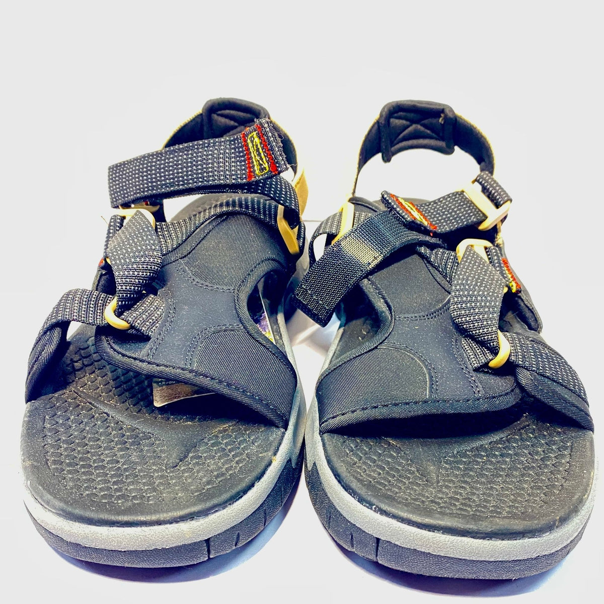 Ozark Trail Mens Trek Strap Sandals Black/Yellow Size 13 Adjustable Comfort Outdoor Footwear