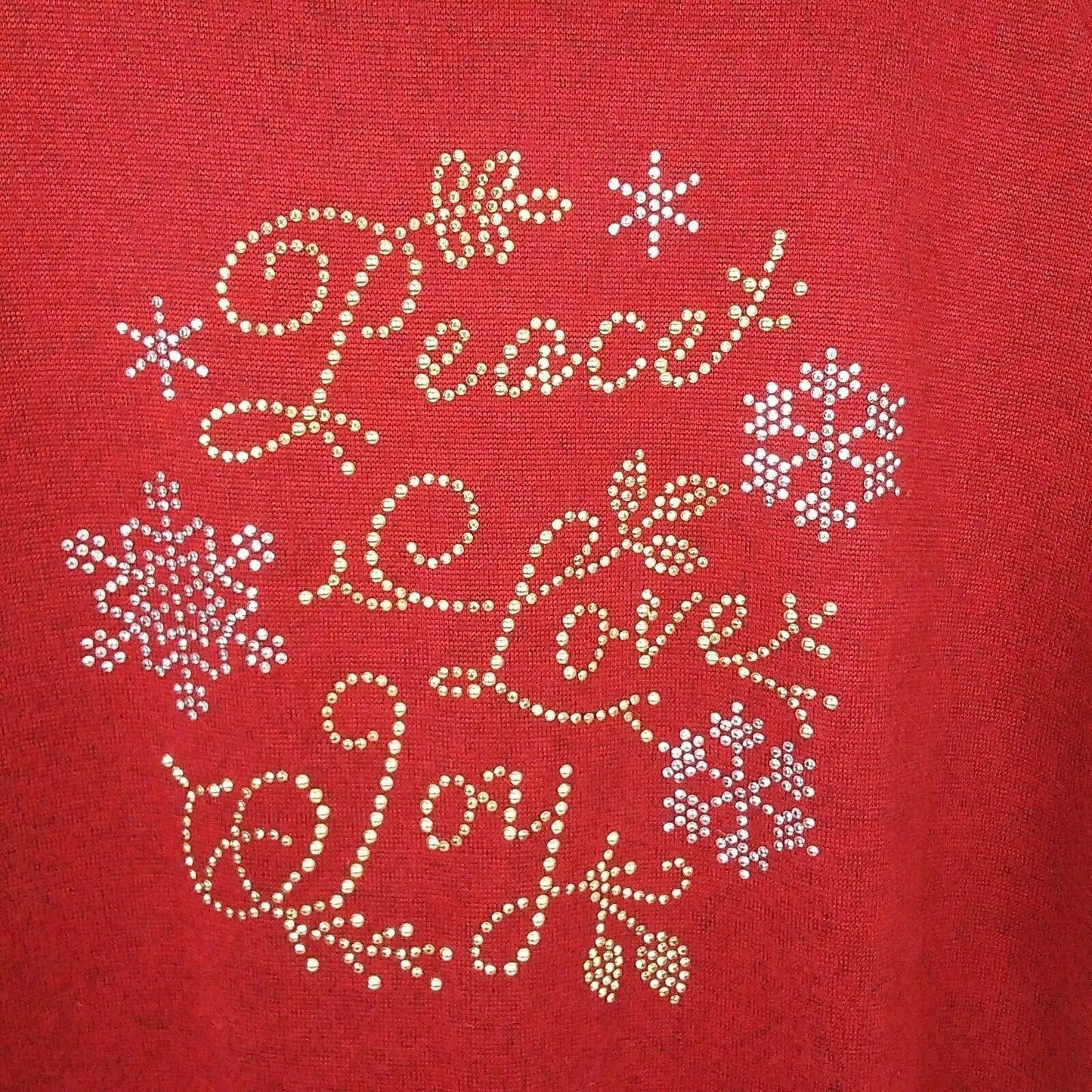 Christmas Novelty Knit Top SJS M Holiday Chic Peace Love Joy Red Bling Sparkle