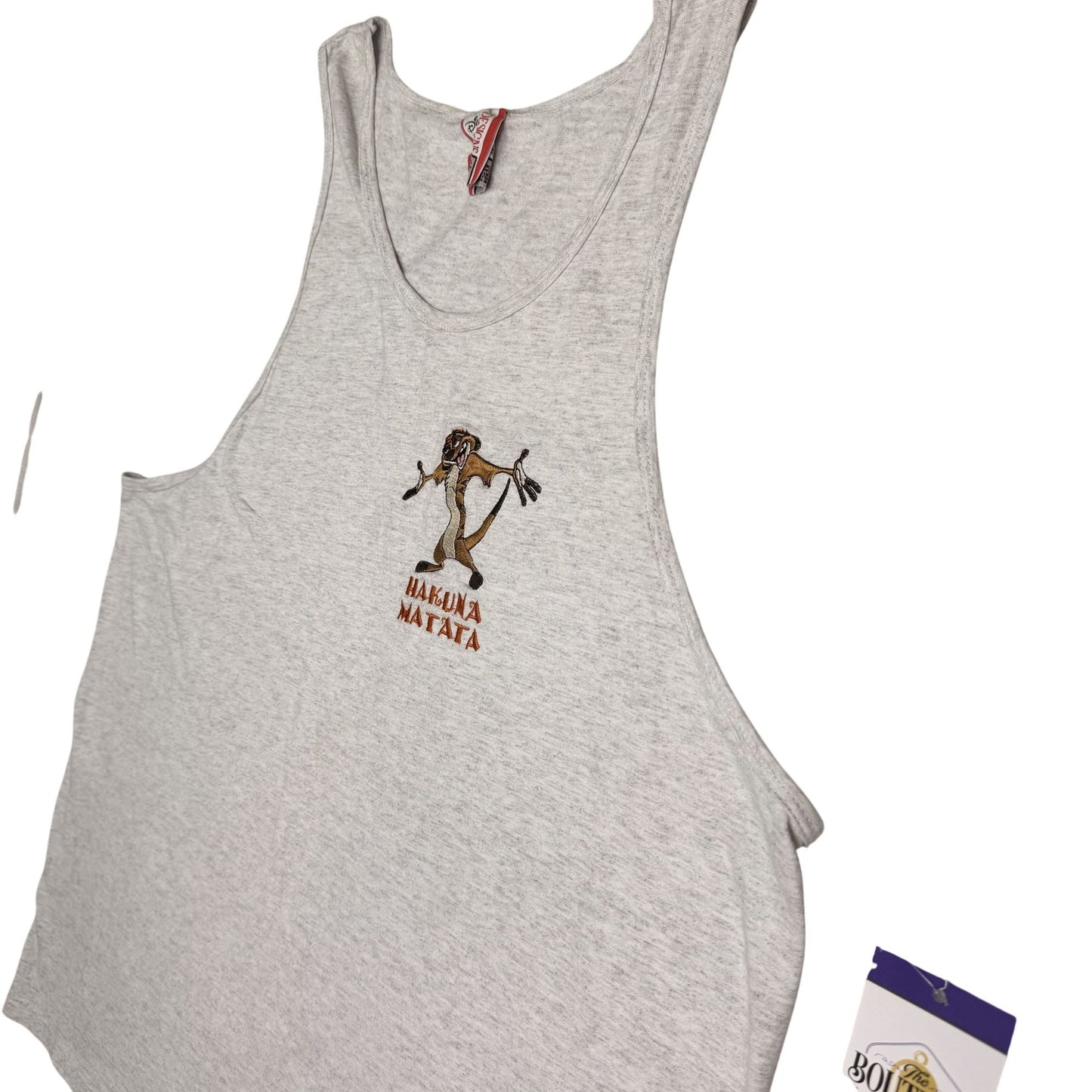 Vtg Disney Hakuna Matata Timon Graphic Embroidered Tank XL Gray Cotton USA Made