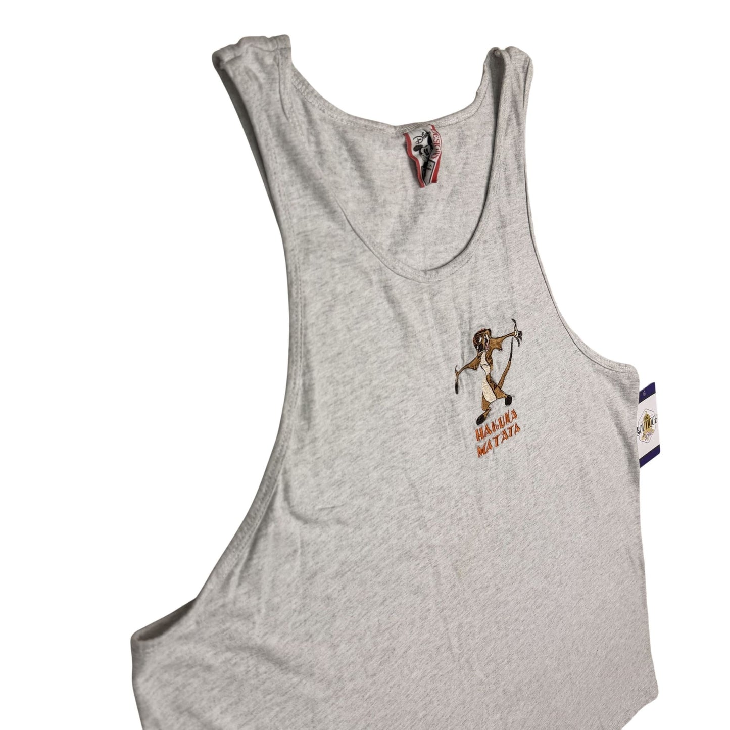 Vtg Disney Hakuna Matata Timon Graphic Embroidered Tank XL Gray Cotton USA Made