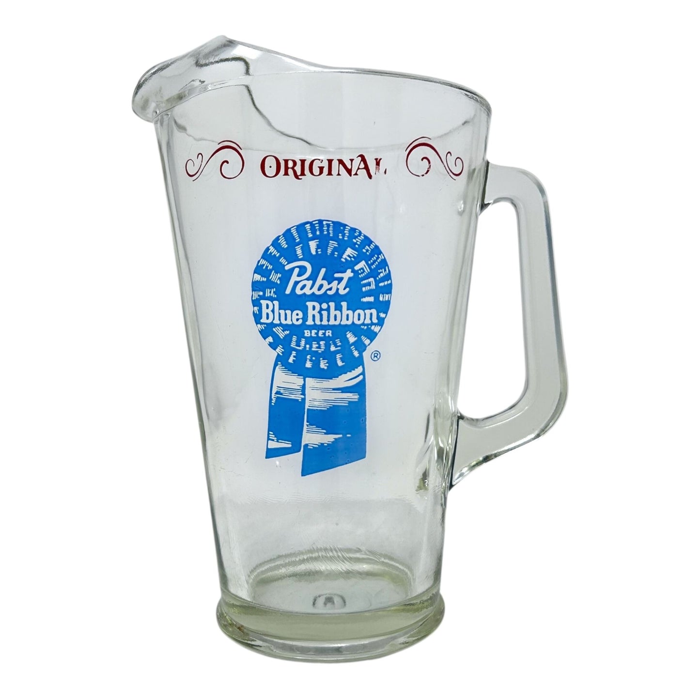 Vintage Pabst Blue Ribbon Glass Beer Pitcher Handle Pour Spout Man Cave Bar Pub