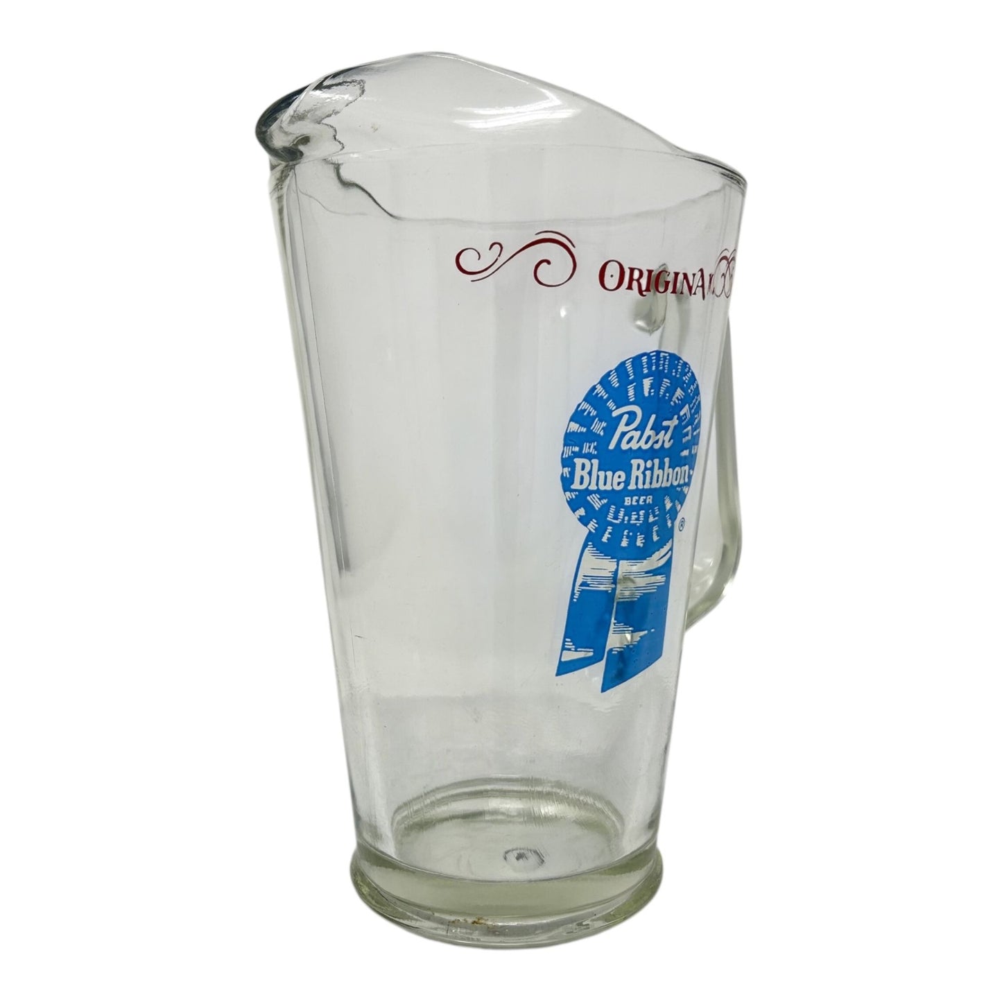 Vintage Pabst Blue Ribbon Glass Beer Pitcher Handle Pour Spout Man Cave Bar Pub