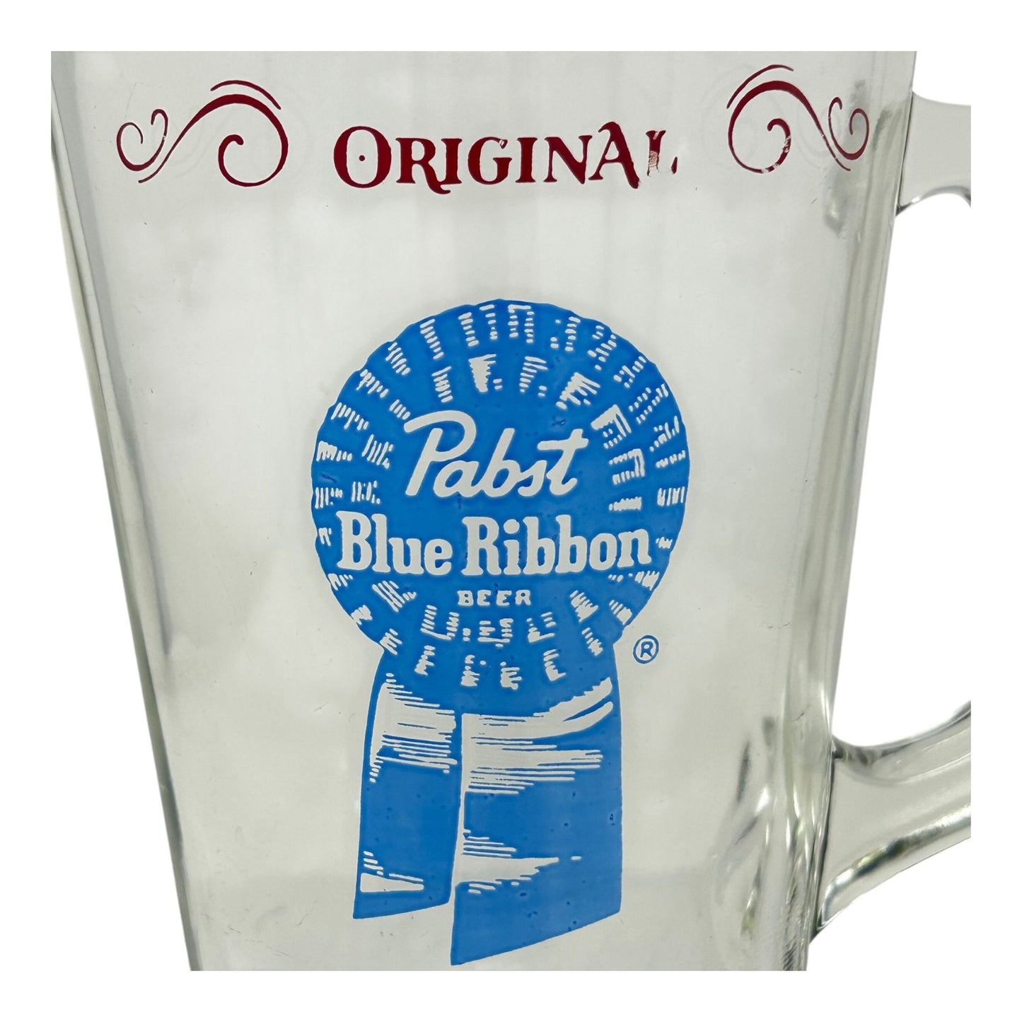 Vintage Pabst Blue Ribbon Glass Beer Pitcher Handle Pour Spout Man Cave Bar Pub