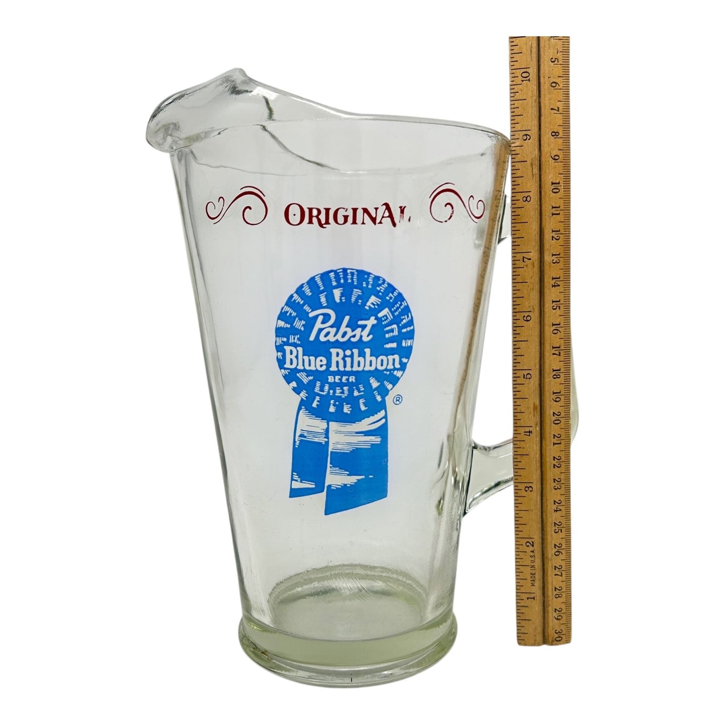 Vintage Pabst Blue Ribbon Glass Beer Pitcher Handle Pour Spout Man Cave Bar Pub